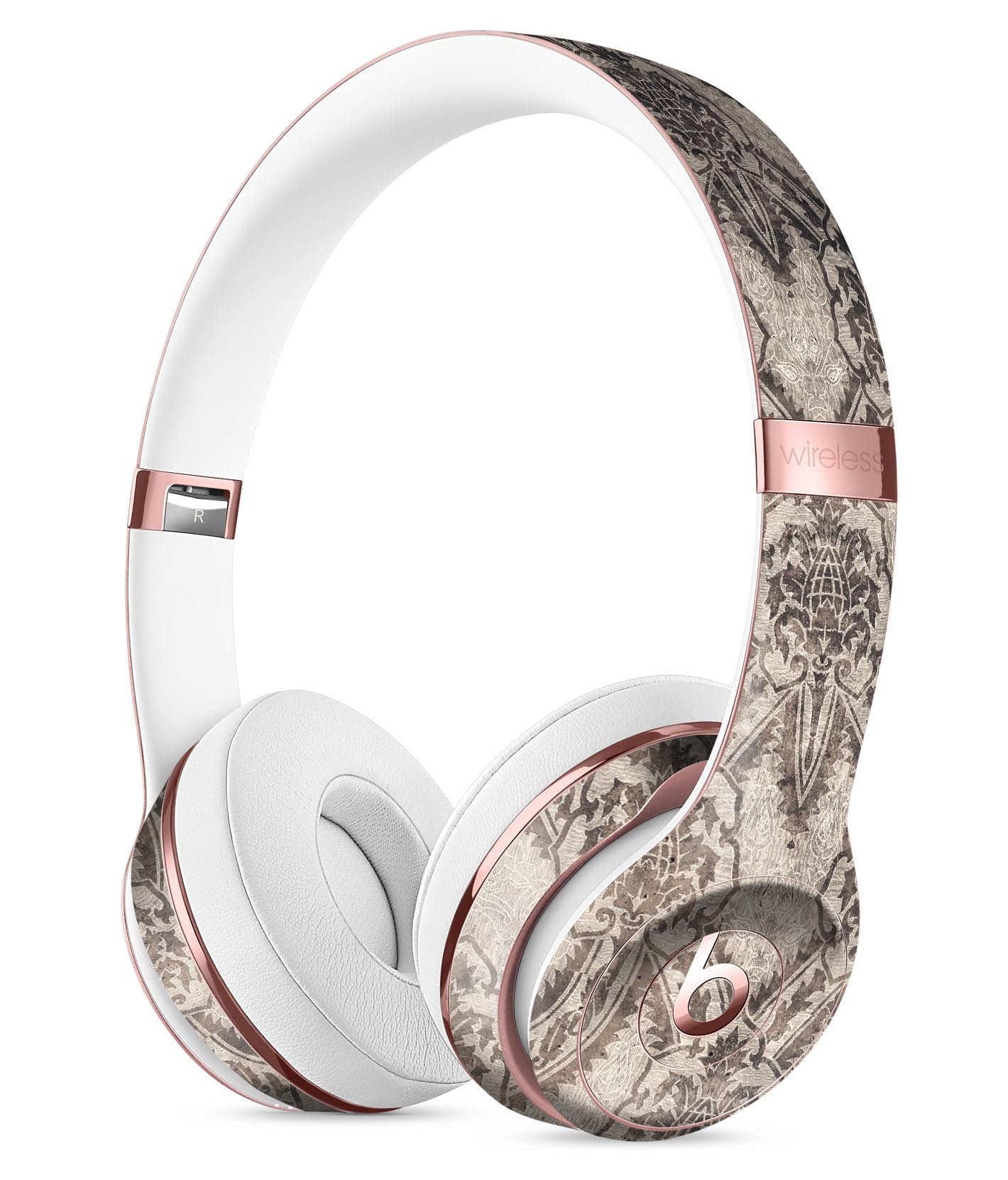 Decadent Draped Damask Pattern Skin Kit for Beats by Dre Solo 3 Wireless Headphones, showcasing elegant design and premium vinyl material.