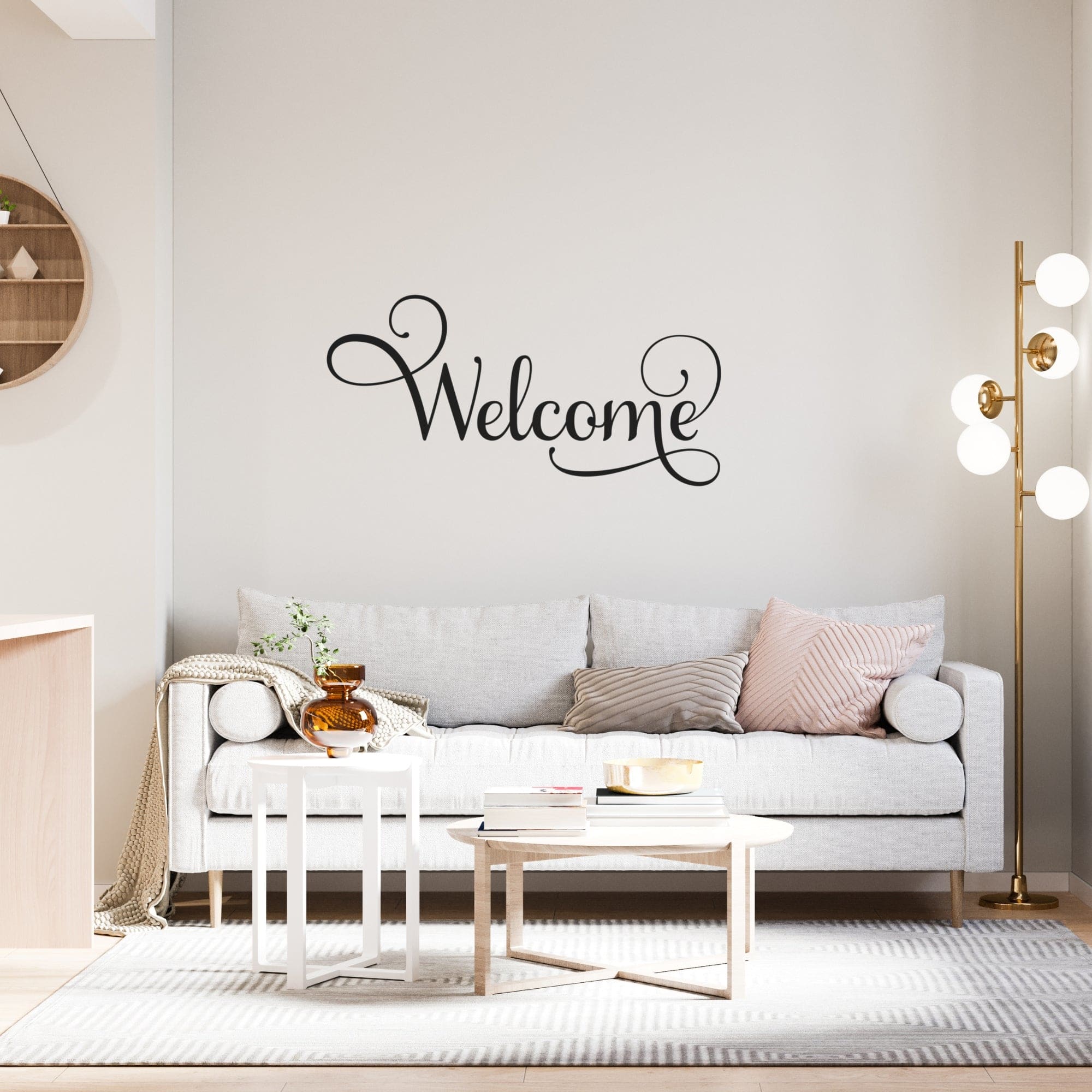 Welcome Removable Vinyl Wall Decal featuring a stylish design, perfect for easy peel and stick application on smooth surfaces.