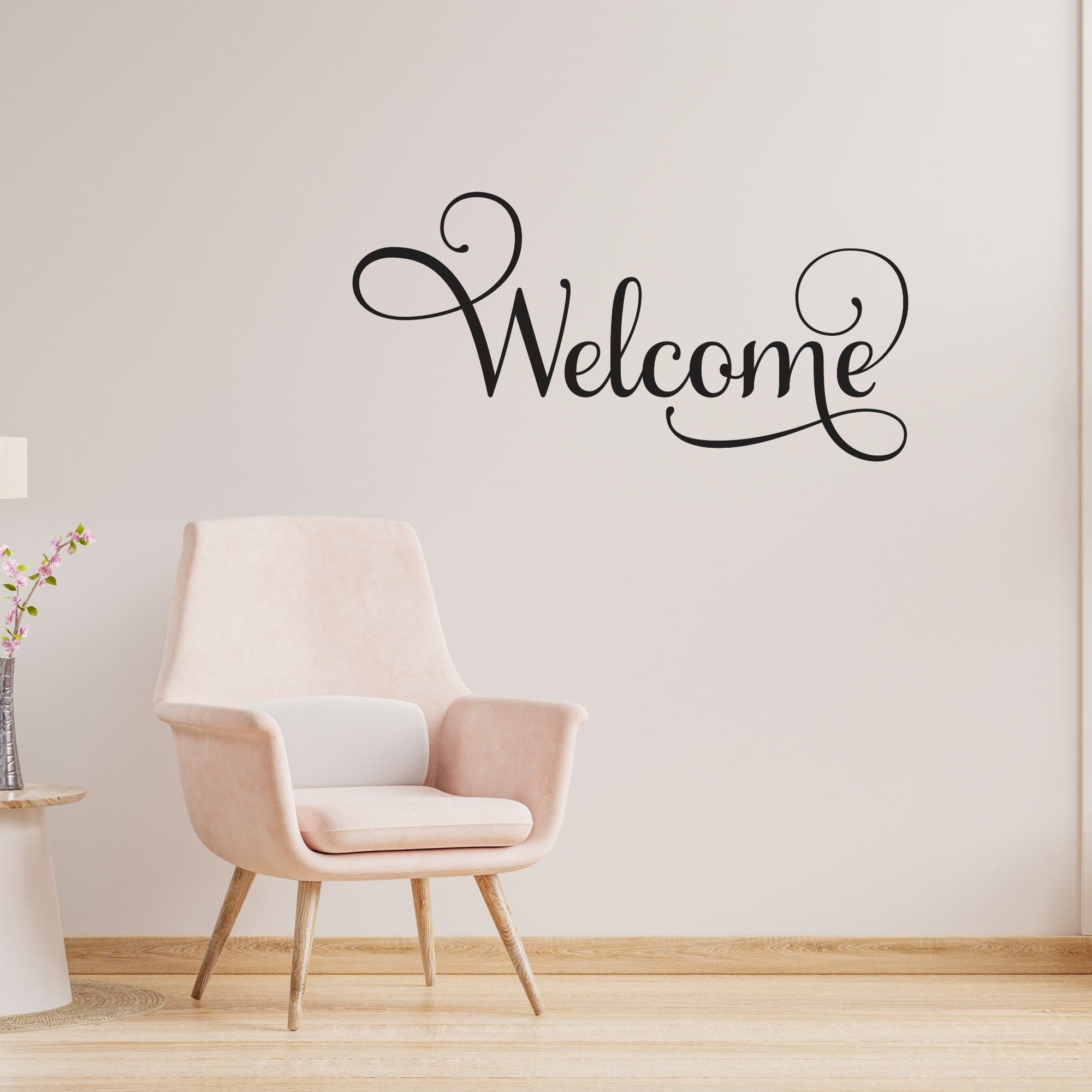 Welcome Removable Vinyl Wall Decal featuring a stylish design, perfect for easy peel and stick application on smooth surfaces.
