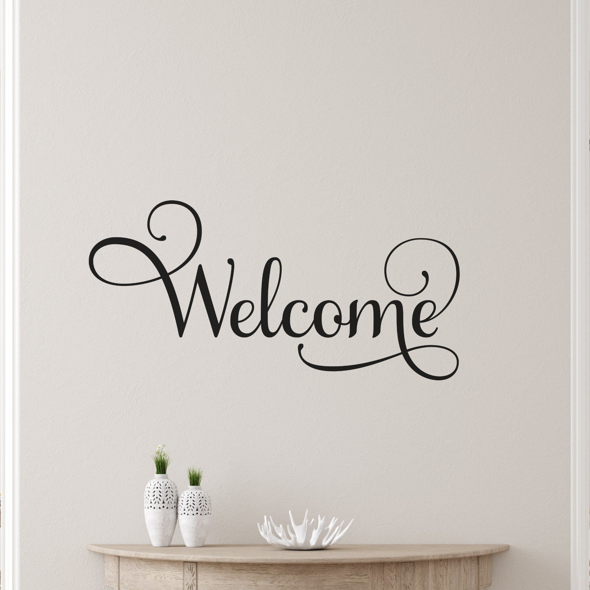 Welcome Removable Vinyl Wall Decal featuring a stylish design, perfect for easy peel and stick application on smooth surfaces.