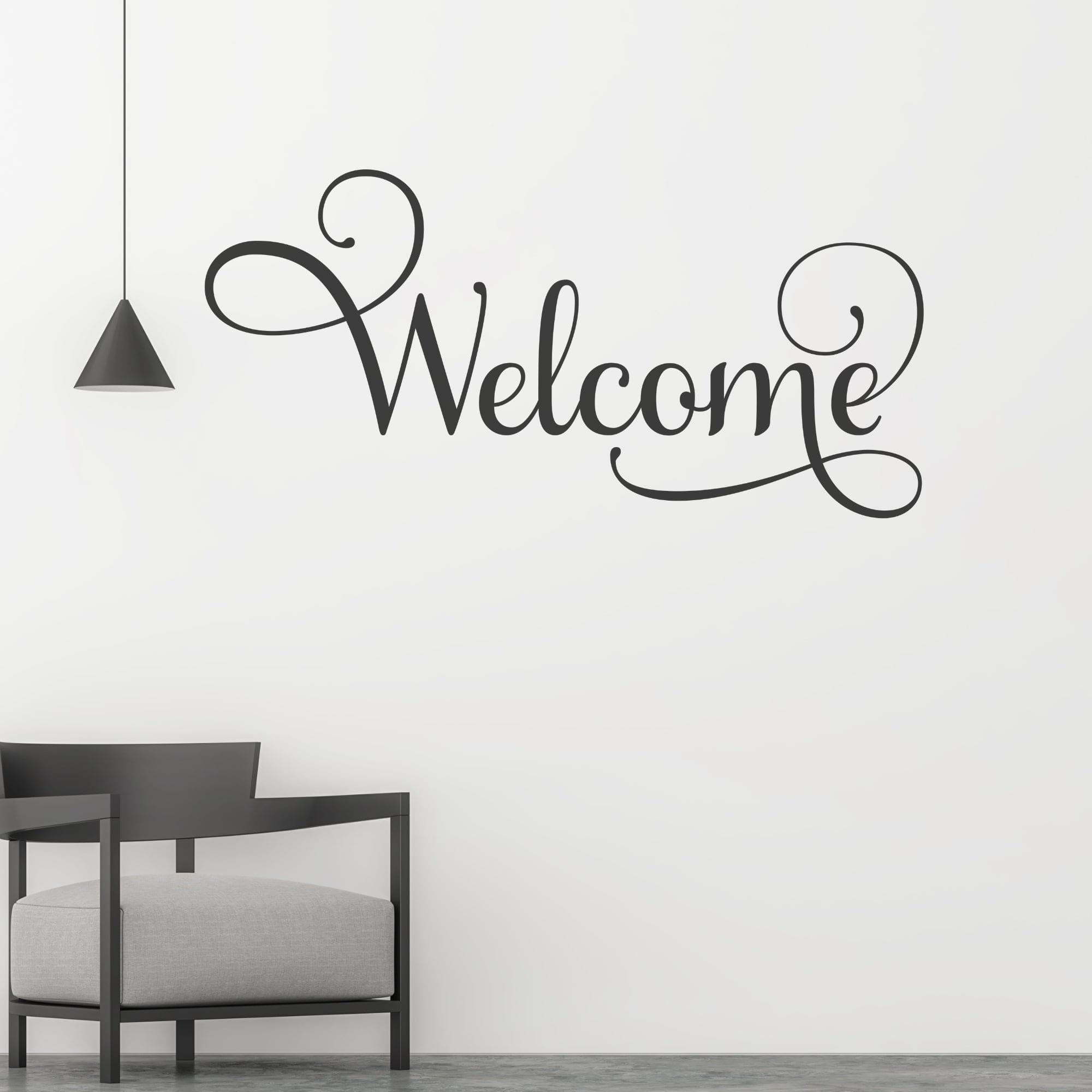 Welcome Removable Vinyl Wall Decal featuring a stylish design, perfect for easy peel and stick application on smooth surfaces.