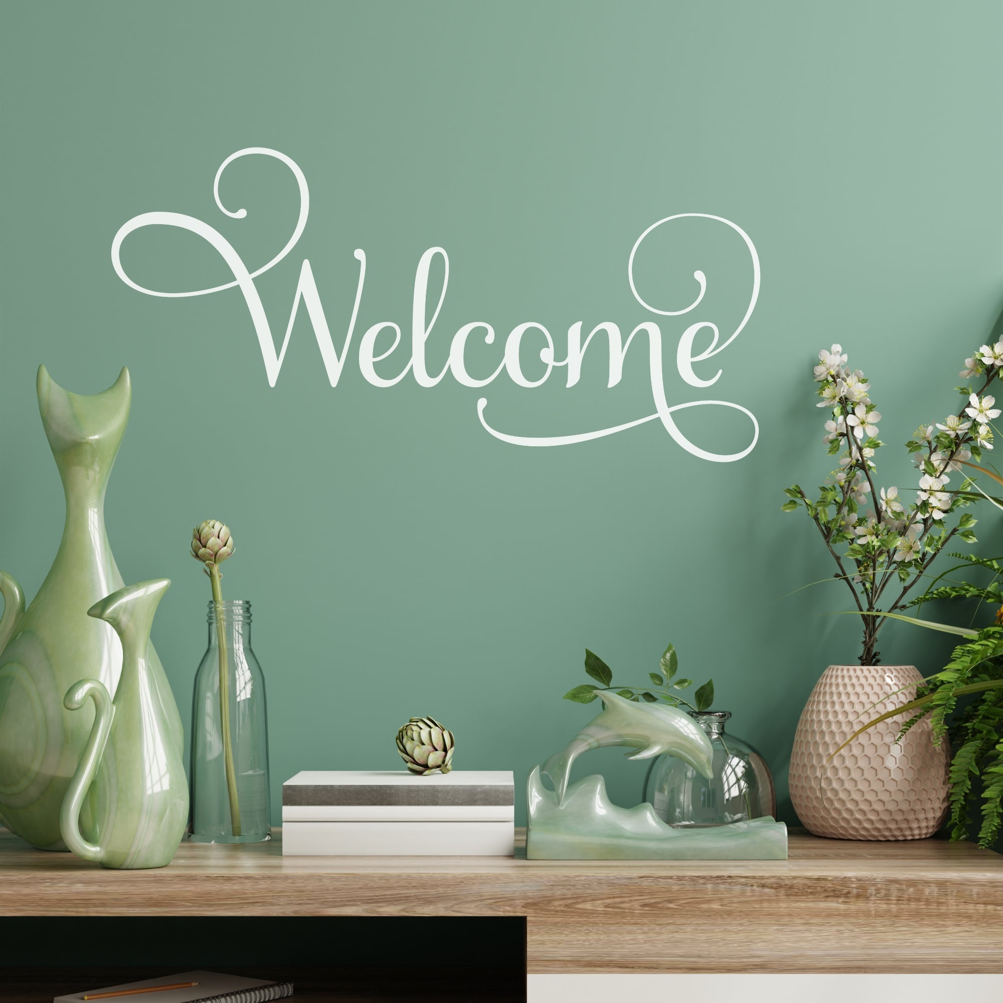 Welcome Removable Vinyl Wall Decal featuring a stylish design, perfect for easy peel and stick application on smooth surfaces.
