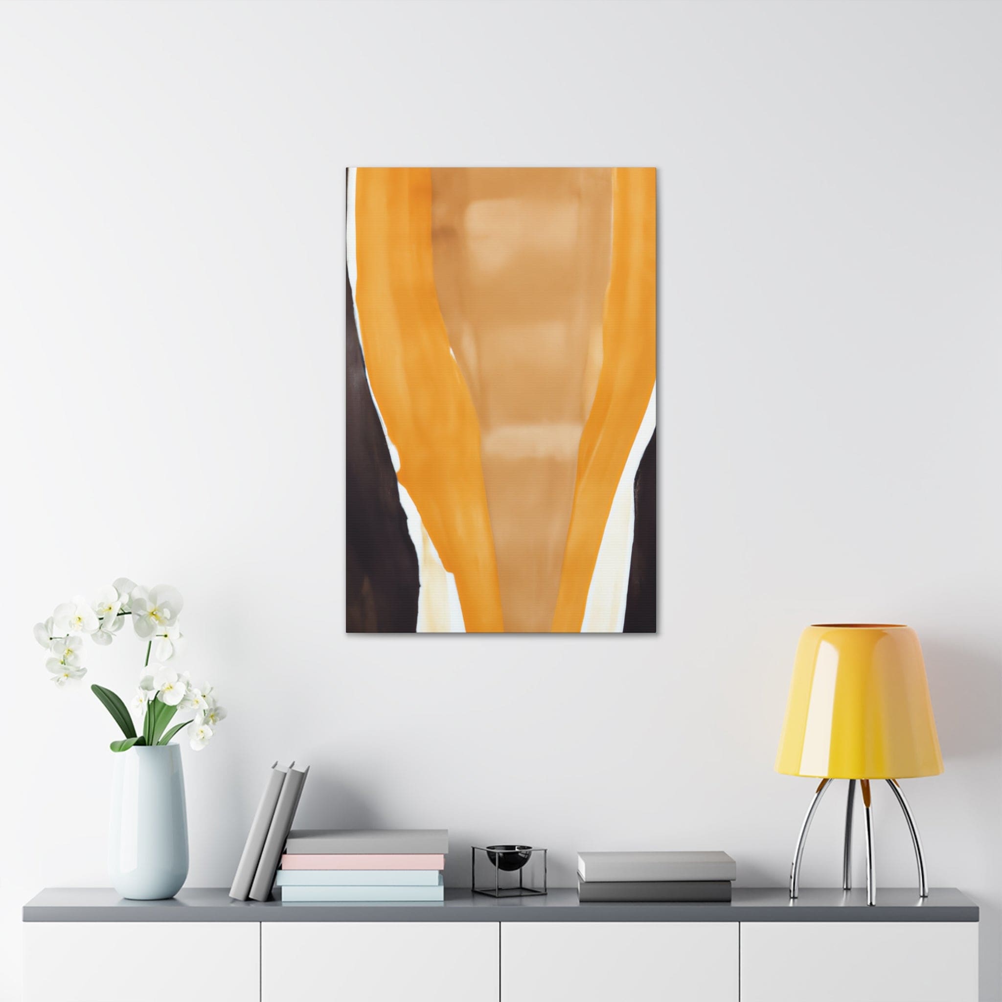 Decorative canvas print featuring a golden yellow and brown abstract pattern, ideal for enhancing indoor decor.