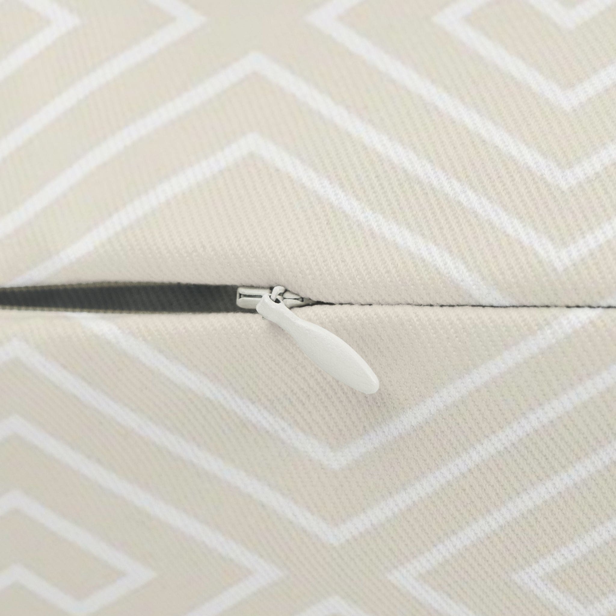 Beige and White Tribal Geometric Decorative Lumbar Throw Pillow with double-sided print and concealed zipper, perfect for stylish home decor.