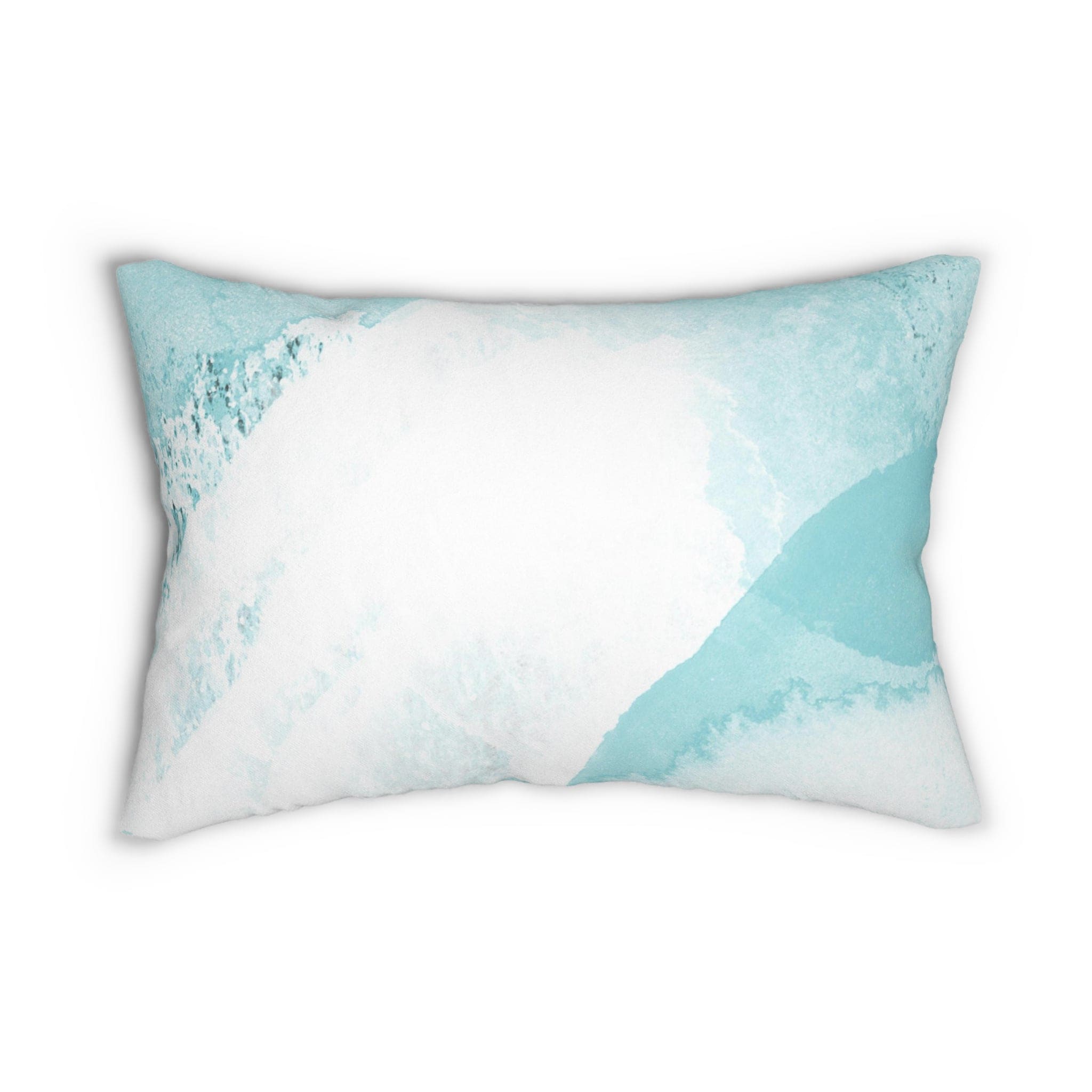 Decorative lumbar throw pillow featuring an abstract ocean blue and white design, perfect for adding artistic flair to any room.