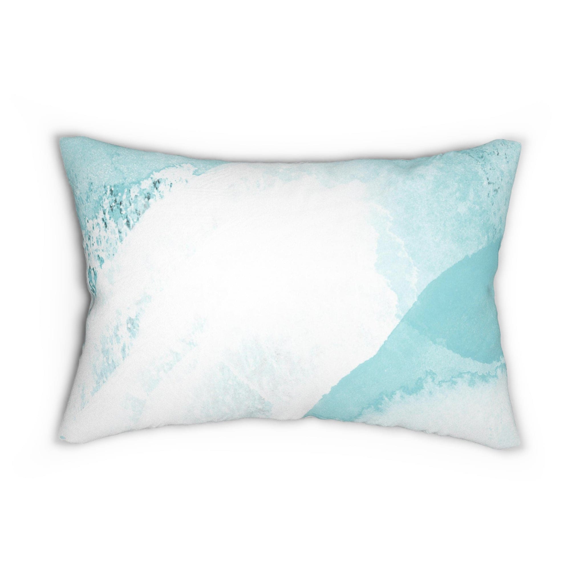 Decorative lumbar throw pillow featuring an abstract ocean blue and white design, perfect for adding artistic flair to any room.