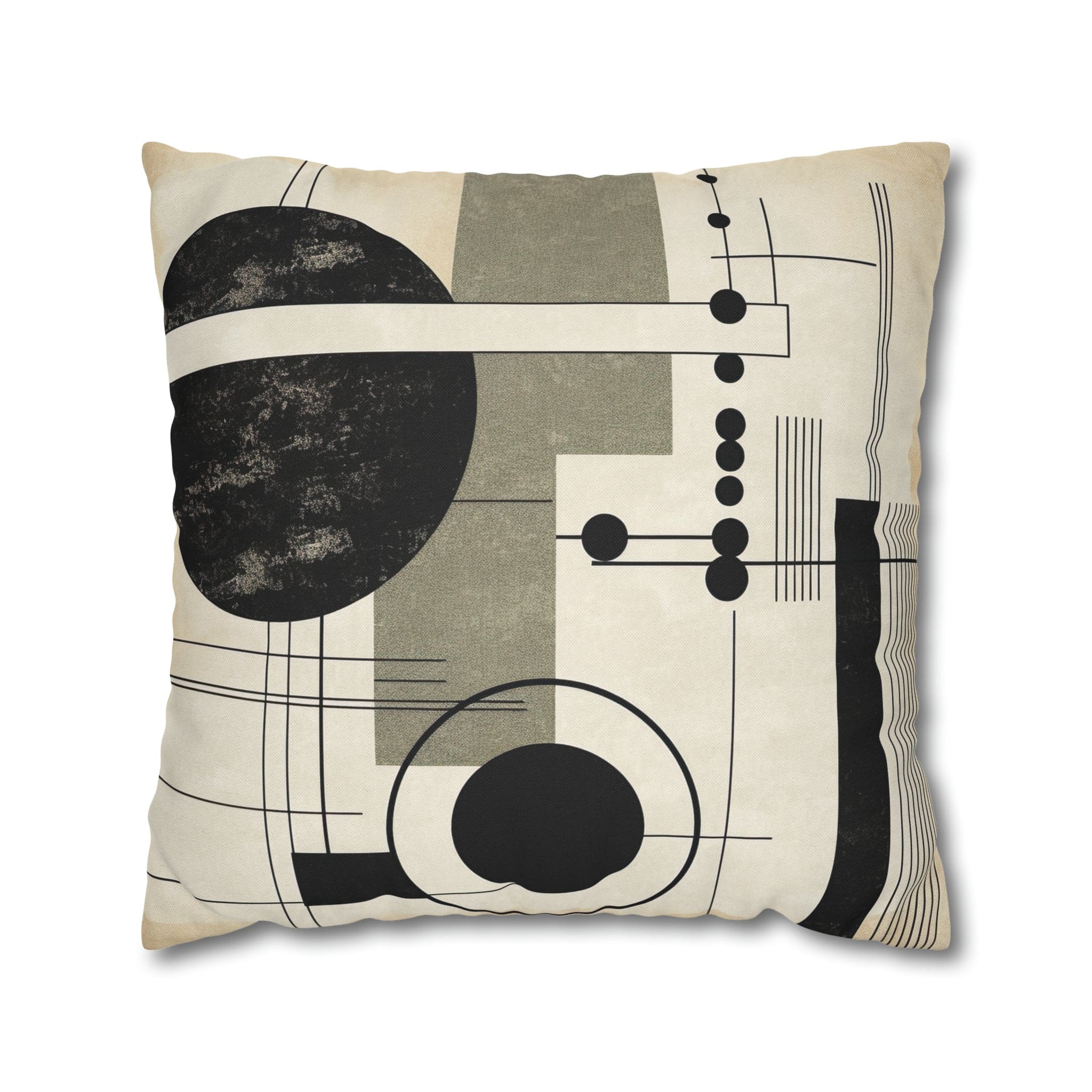 Black and beige decorative throw pillow cover featuring geometric shapes, ideal for home decor.