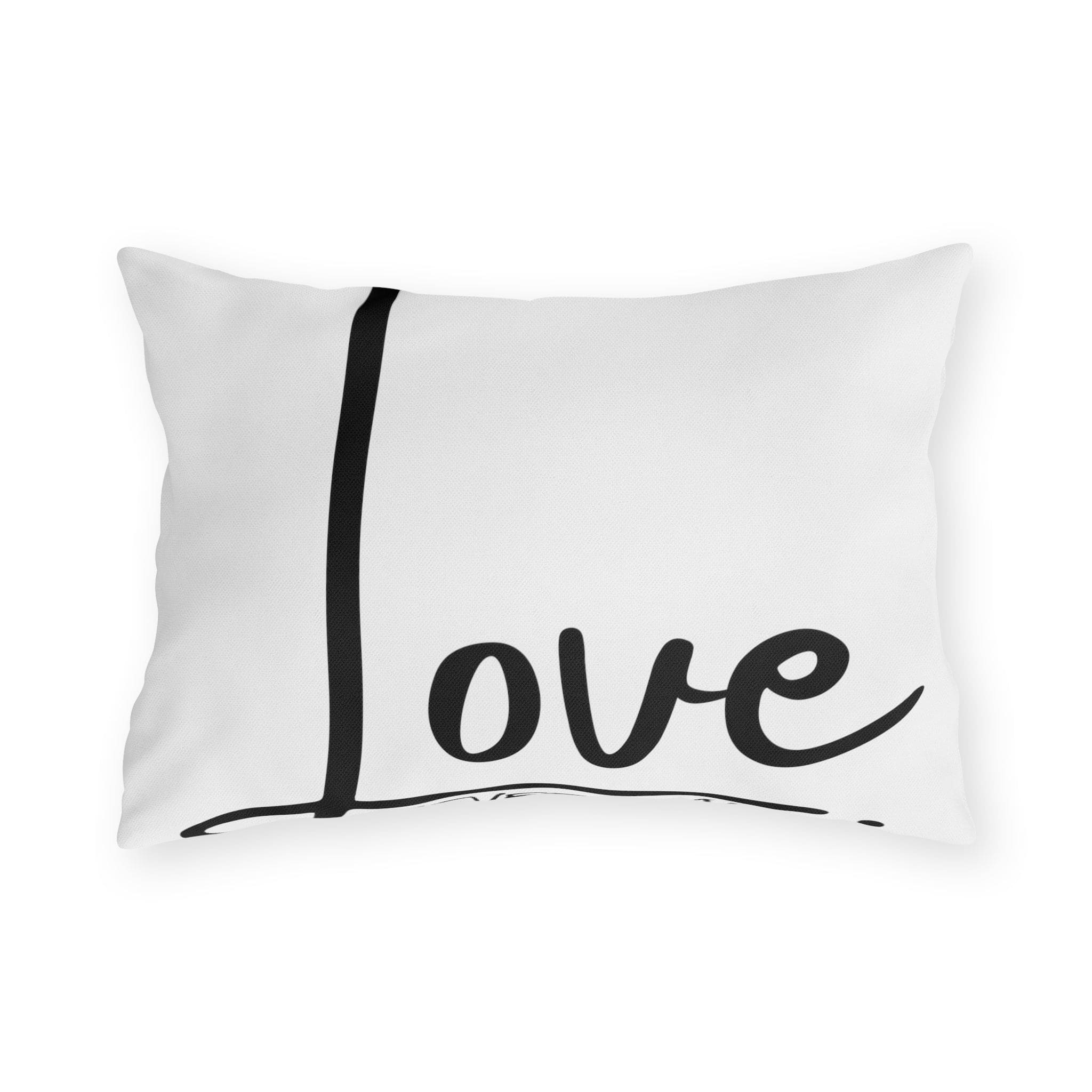 Decorative throw pillow cover featuring 'Love Never Fails' design, made from high-quality polyester with a concealed zipper.