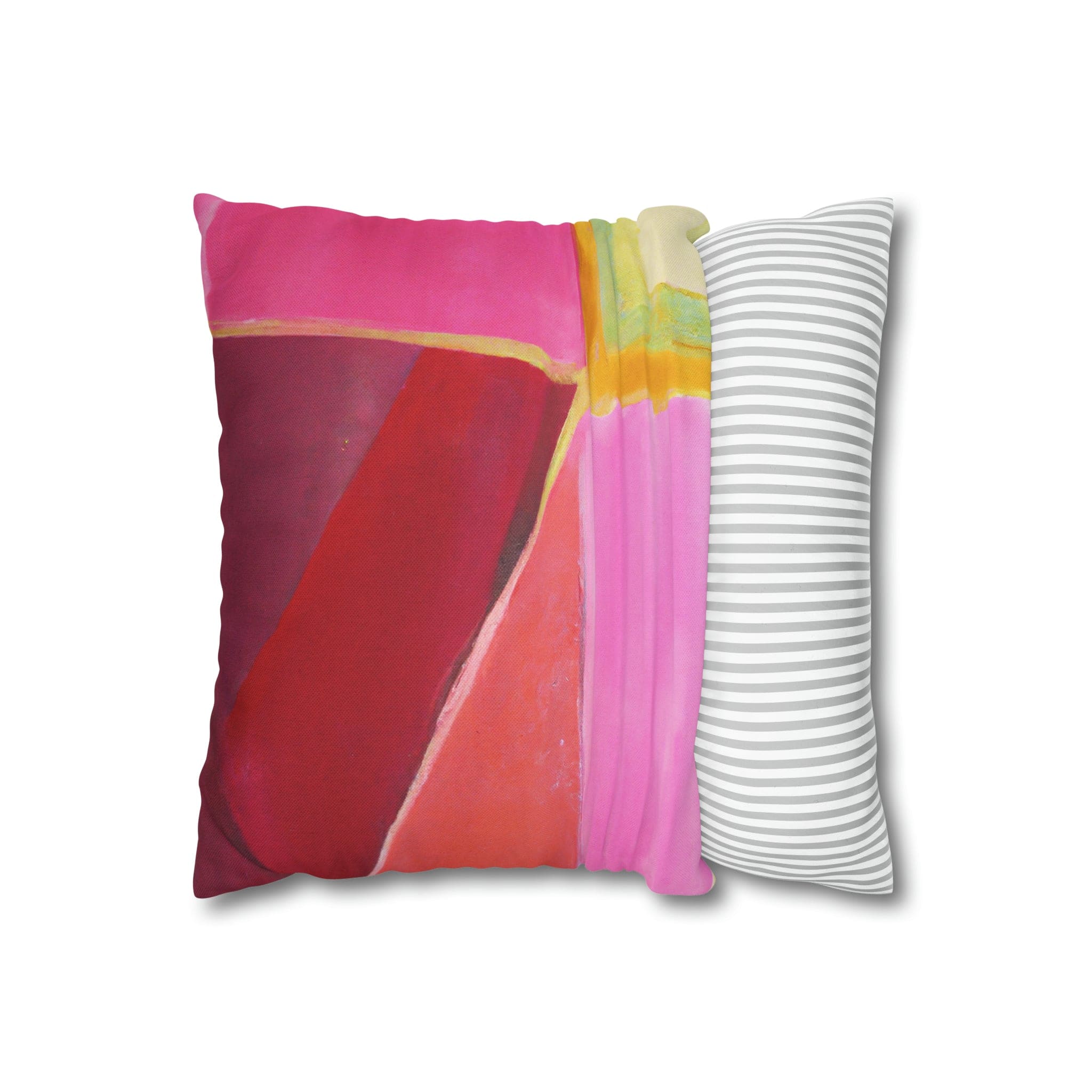 Decorative throw pillow cover in pink mauve red geometric pattern, featuring a concealed zipper and double-sided print.