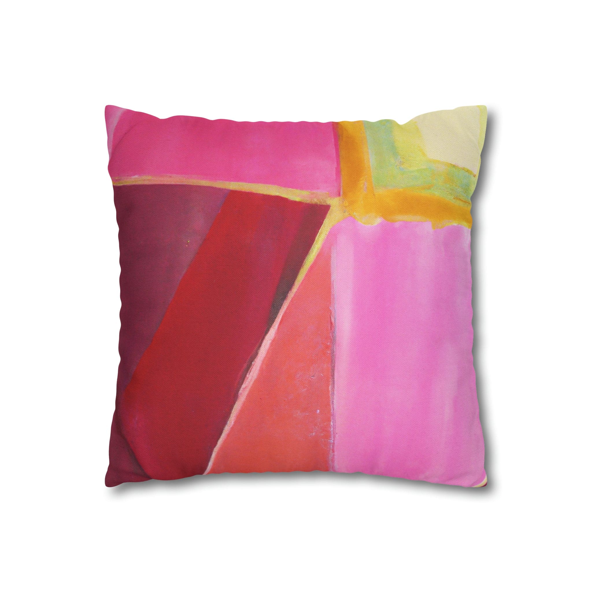 Decorative throw pillow cover in pink mauve red geometric pattern, featuring a concealed zipper and double-sided print.
