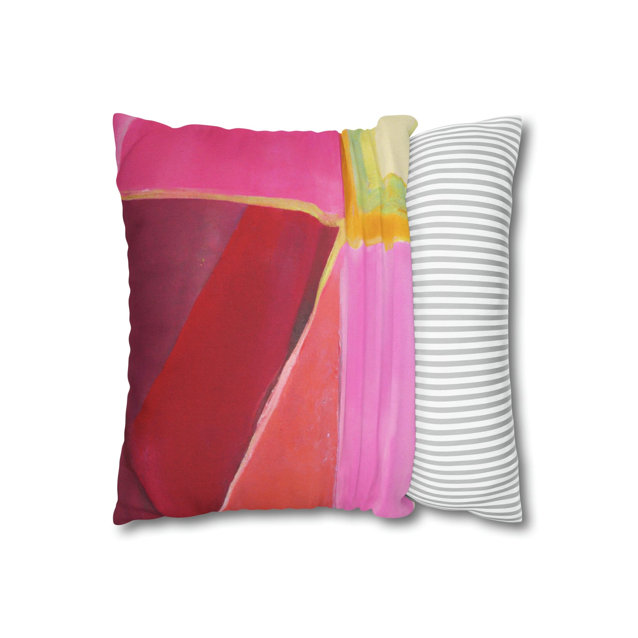Decorative throw pillow cover in pink mauve red geometric pattern, featuring a concealed zipper and double-sided print.