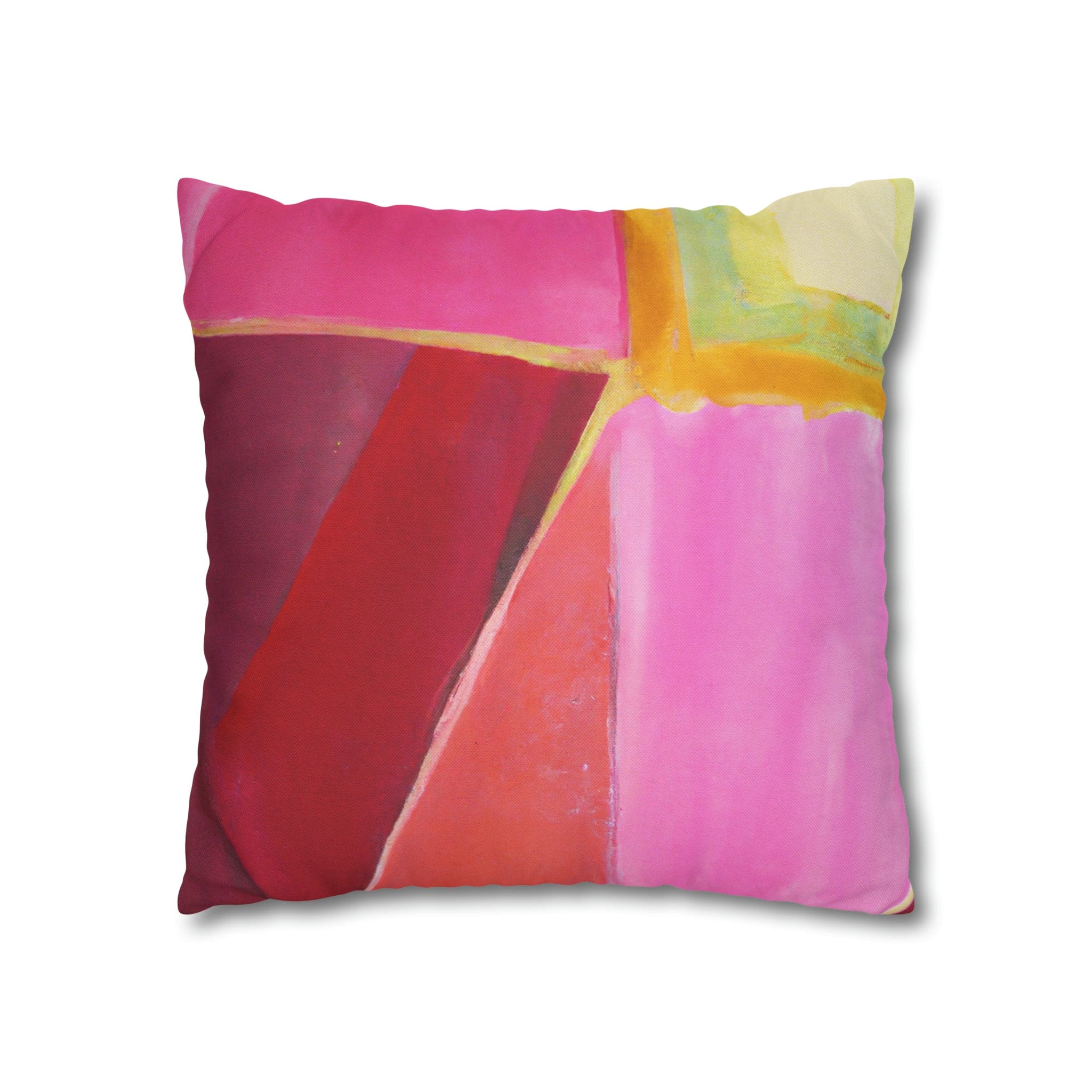 Decorative throw pillow cover in pink mauve red geometric pattern, featuring a concealed zipper and double-sided print.