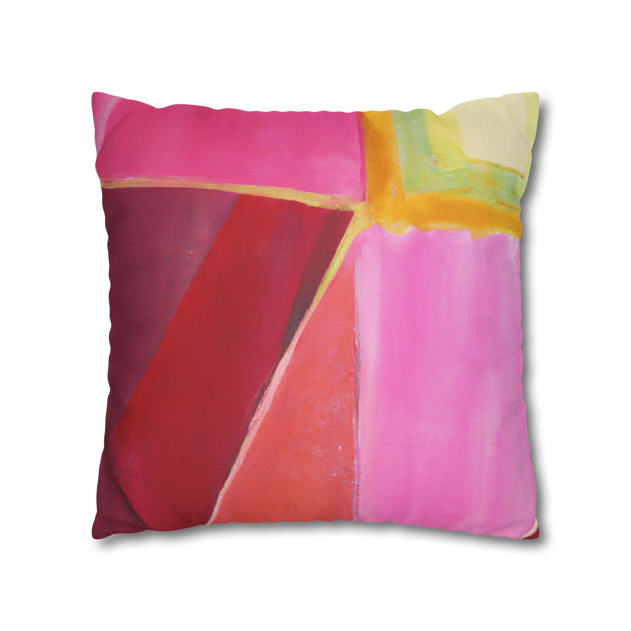 Decorative throw pillow cover in pink mauve red geometric pattern, featuring a concealed zipper and double-sided print.