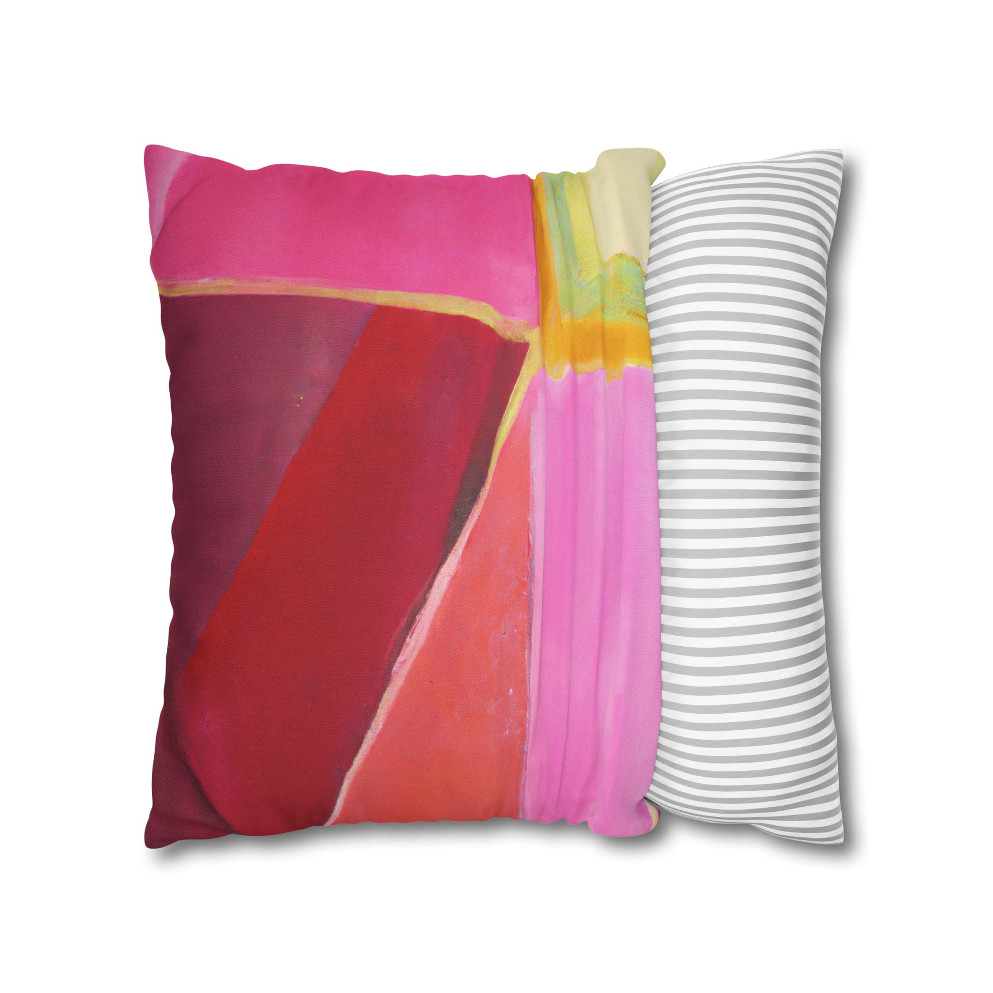 Decorative throw pillow cover in pink mauve red geometric pattern, featuring a concealed zipper and double-sided print.