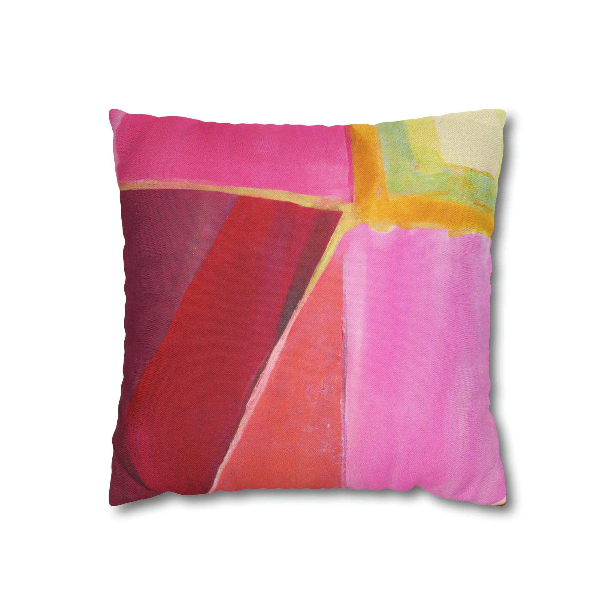 Decorative throw pillow cover in pink mauve red geometric pattern, featuring a concealed zipper and double-sided print.