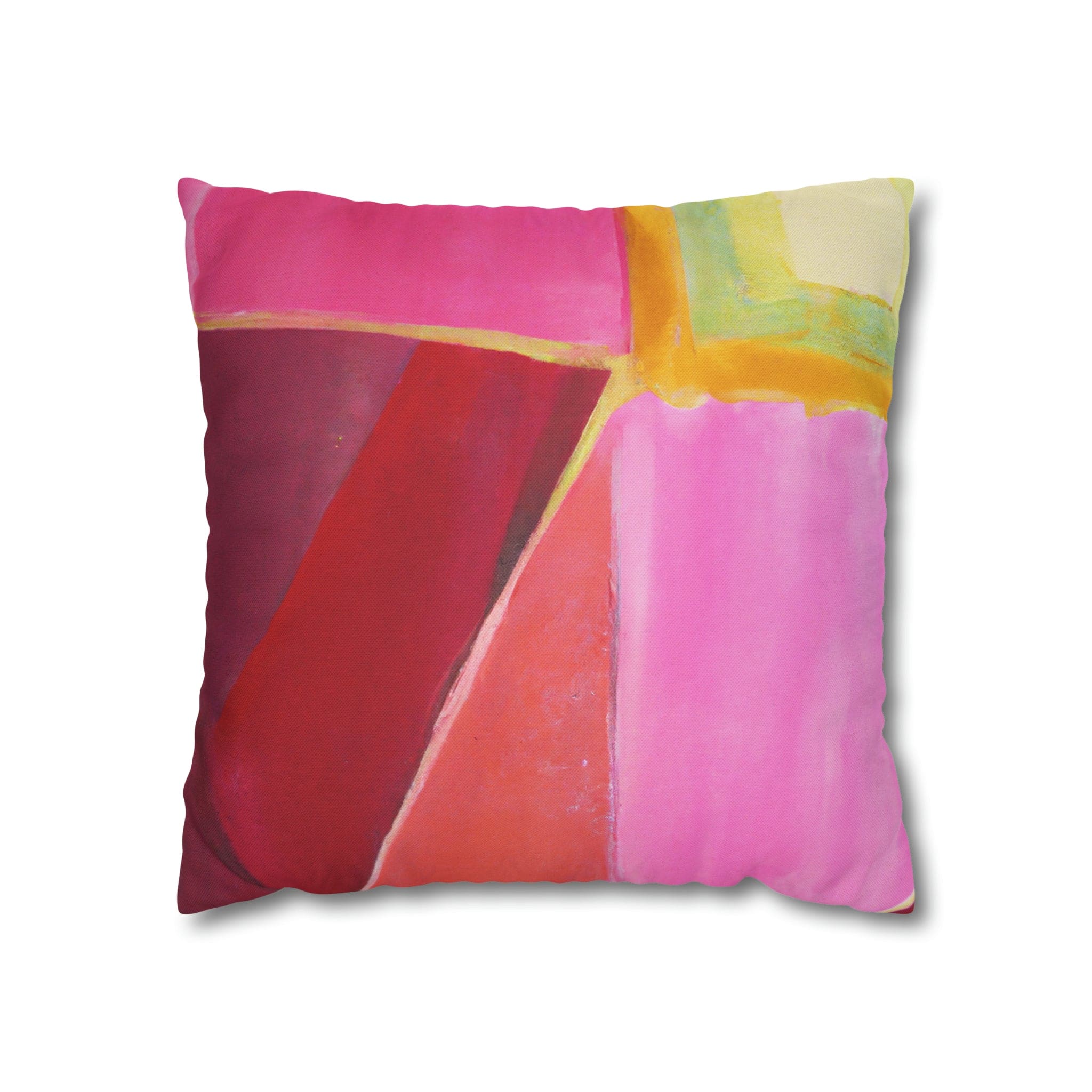 Decorative throw pillow cover in pink mauve red geometric pattern, featuring a concealed zipper and double-sided print.