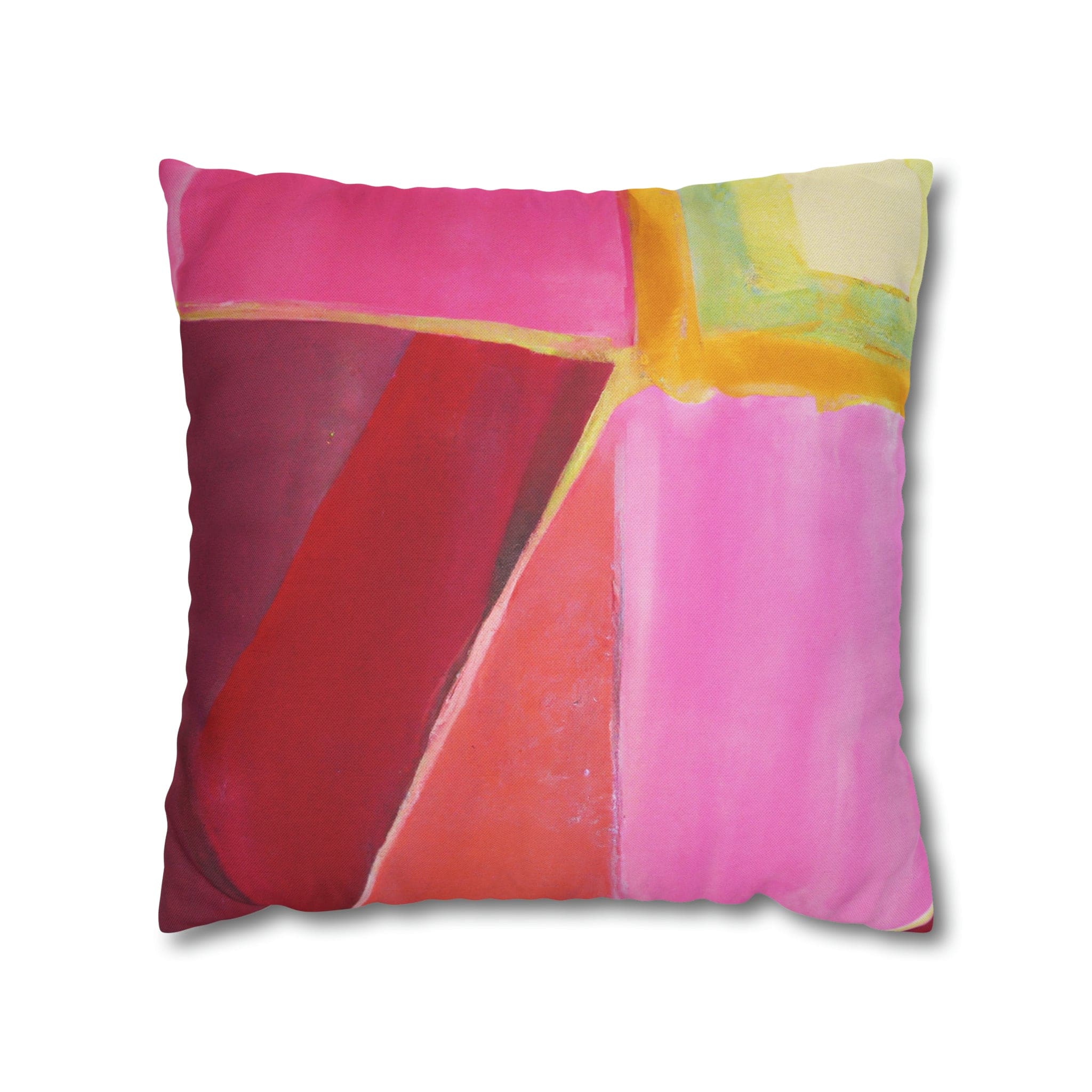 Decorative throw pillow cover in pink mauve red geometric pattern, featuring a concealed zipper and double-sided print.