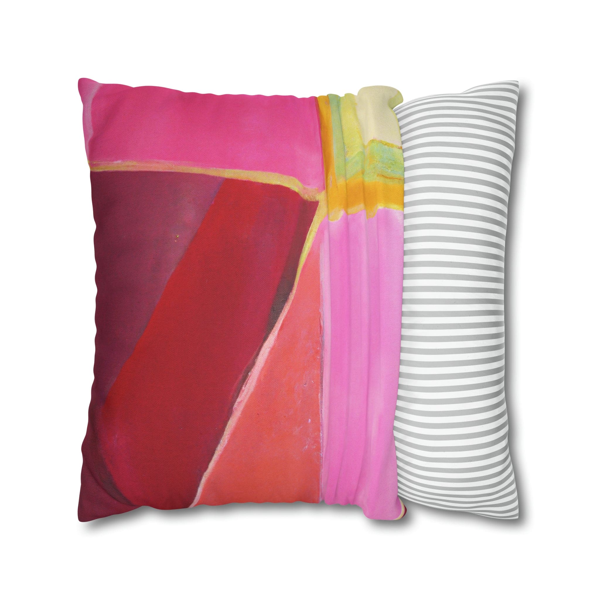 Decorative throw pillow cover in pink mauve red geometric pattern, featuring a concealed zipper and double-sided print.