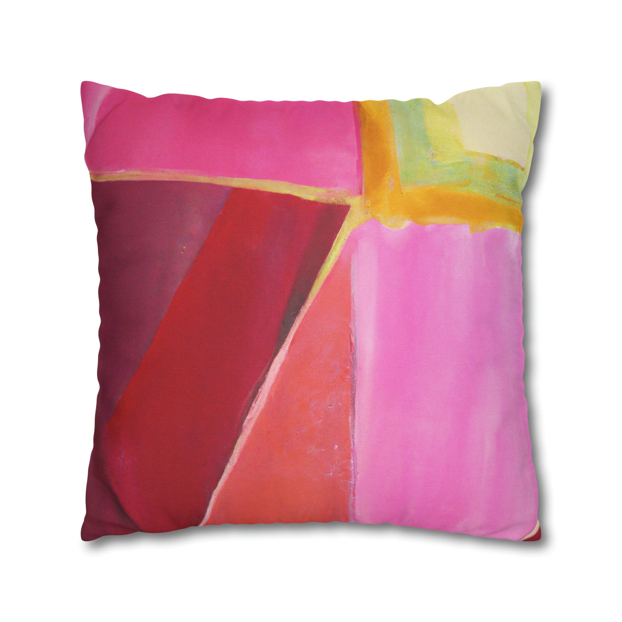Decorative throw pillow cover in pink mauve red geometric pattern, featuring a concealed zipper and double-sided print.