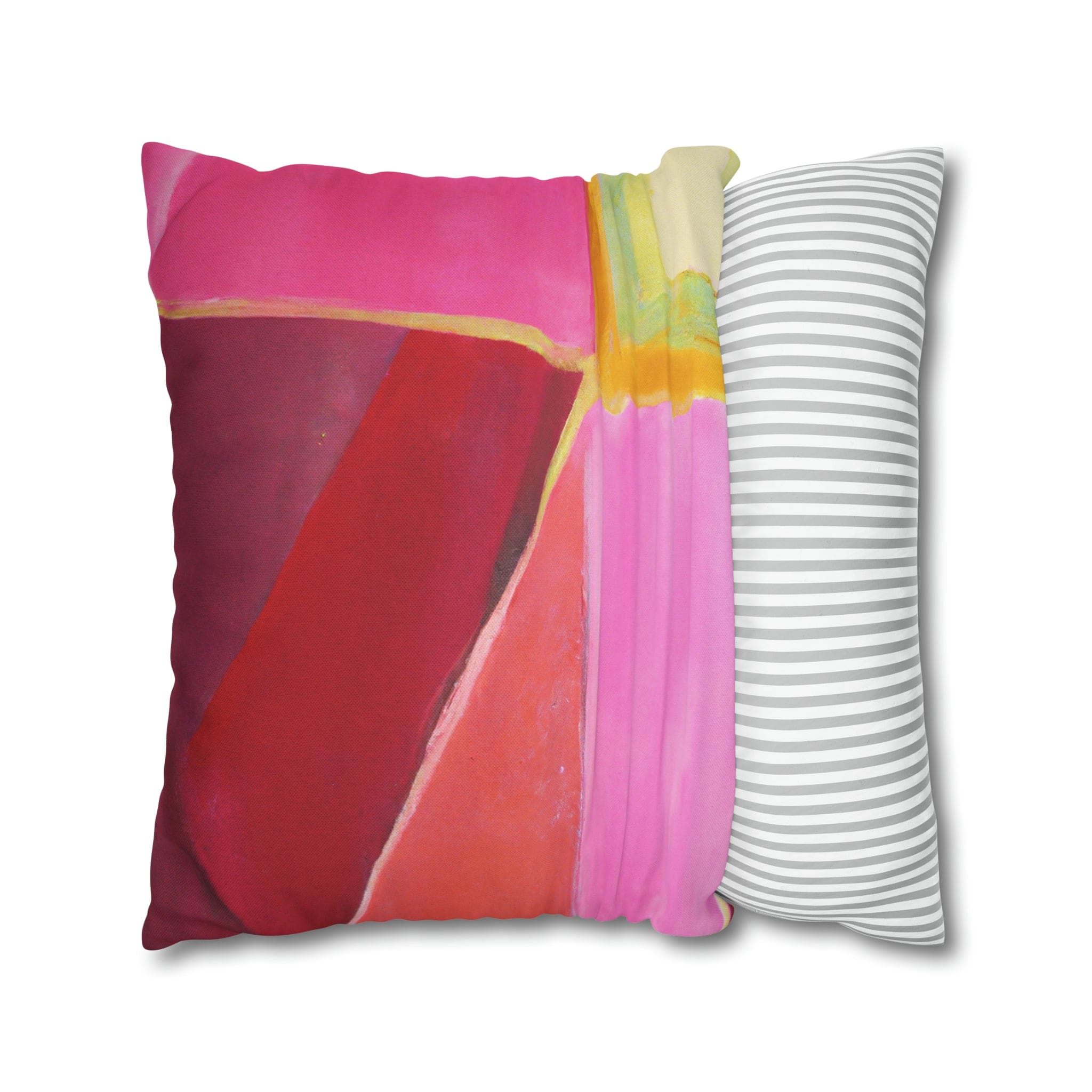 Decorative throw pillow cover in pink mauve red geometric pattern, featuring a concealed zipper and double-sided print.