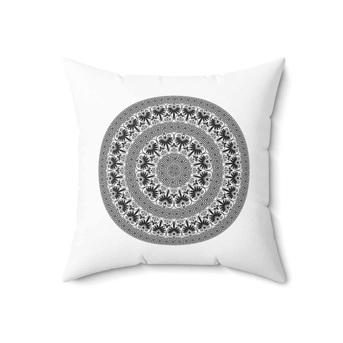 Decorative throw pillow cover featuring a white and black round geometric boho design, perfect for enhancing home decor.