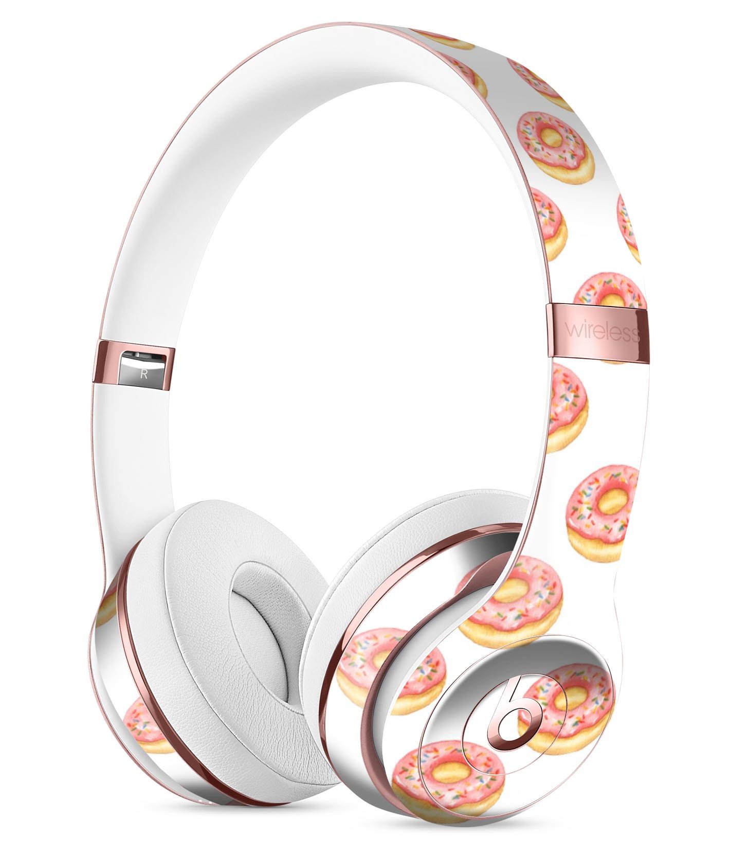 Delicious Pink Donut Skin Kit for Beats by Dre Solo 3 Wireless Headphones, featuring colorful sprinkles and a vibrant design.