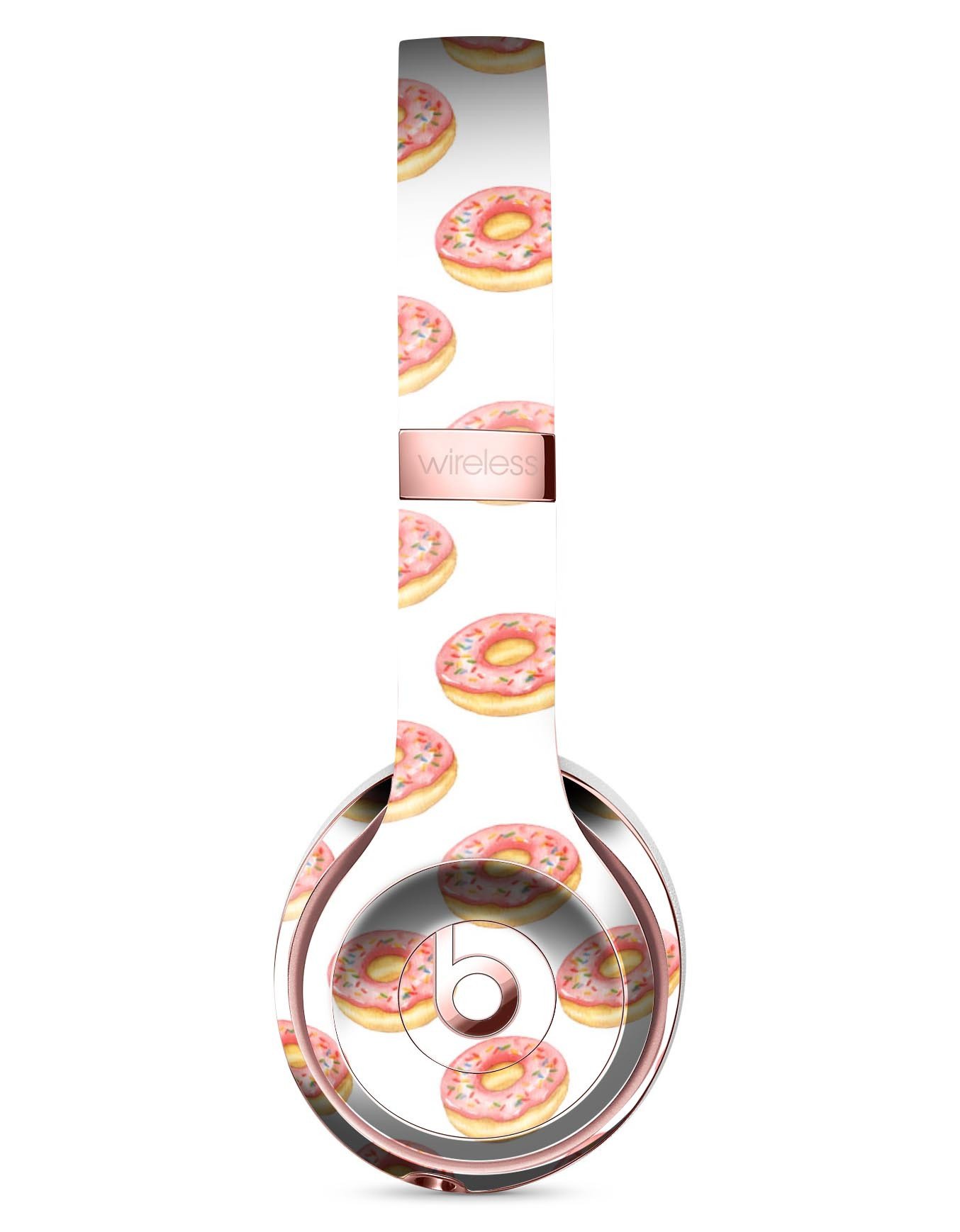 Delicious Pink Donut Skin Kit for Beats by Dre Solo 3 Wireless Headphones, featuring colorful sprinkles and a vibrant design.