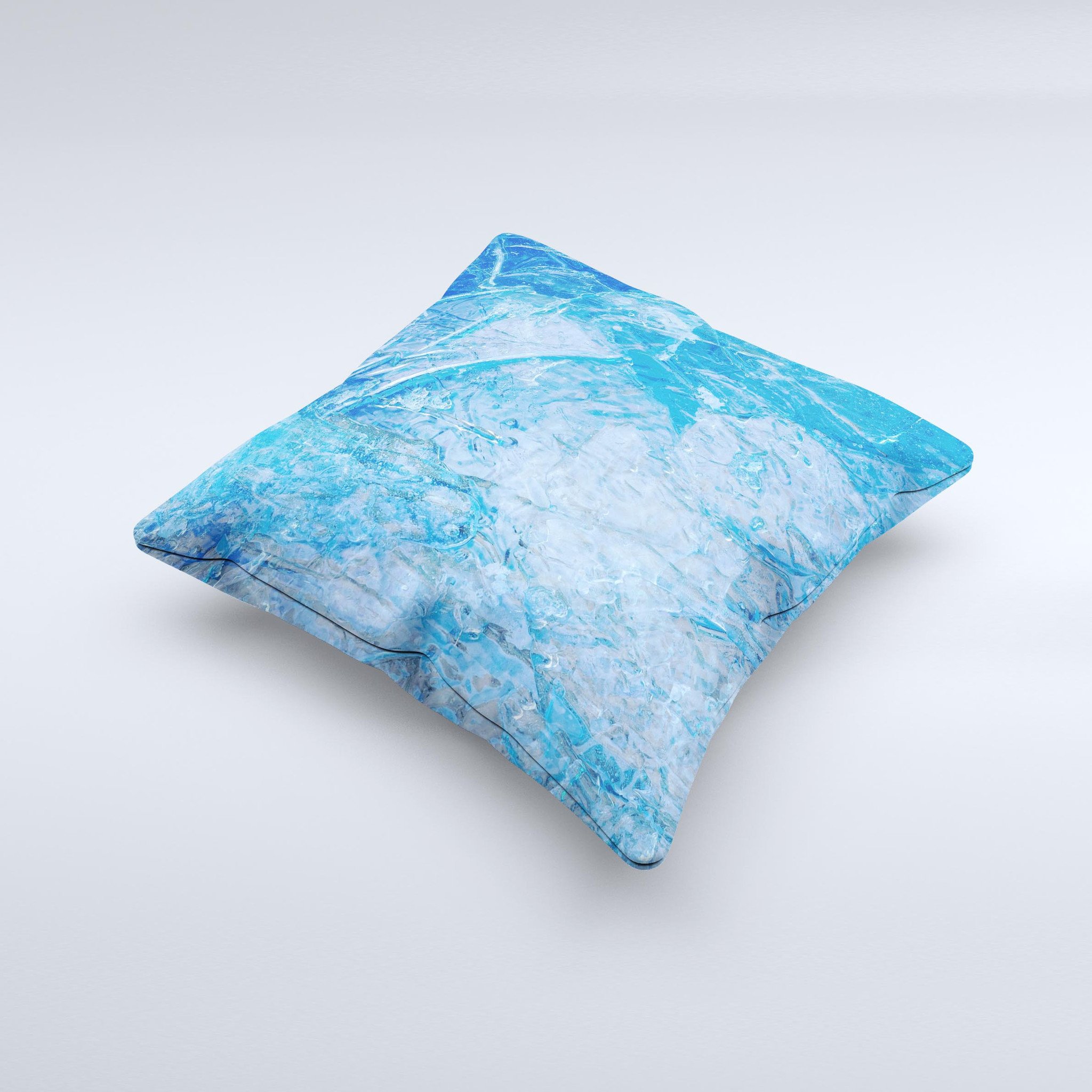 Deep Blue Ice Texture ink-Fuzed Decorative Throw Pillow showcasing a unique design with a rich blue color and soft fabric.