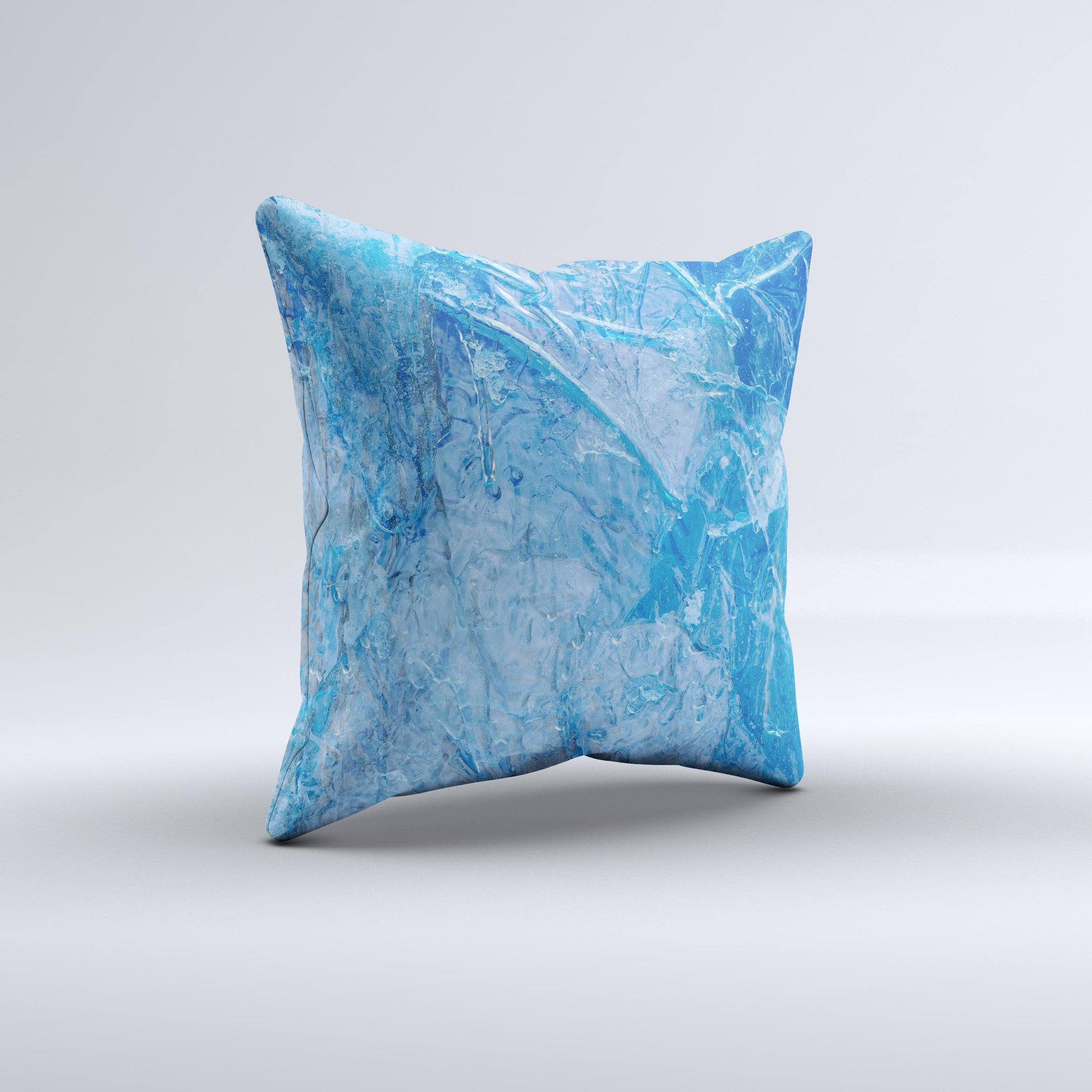 Deep Blue Ice Texture ink-Fuzed Decorative Throw Pillow showcasing a unique design with a rich blue color and soft fabric.