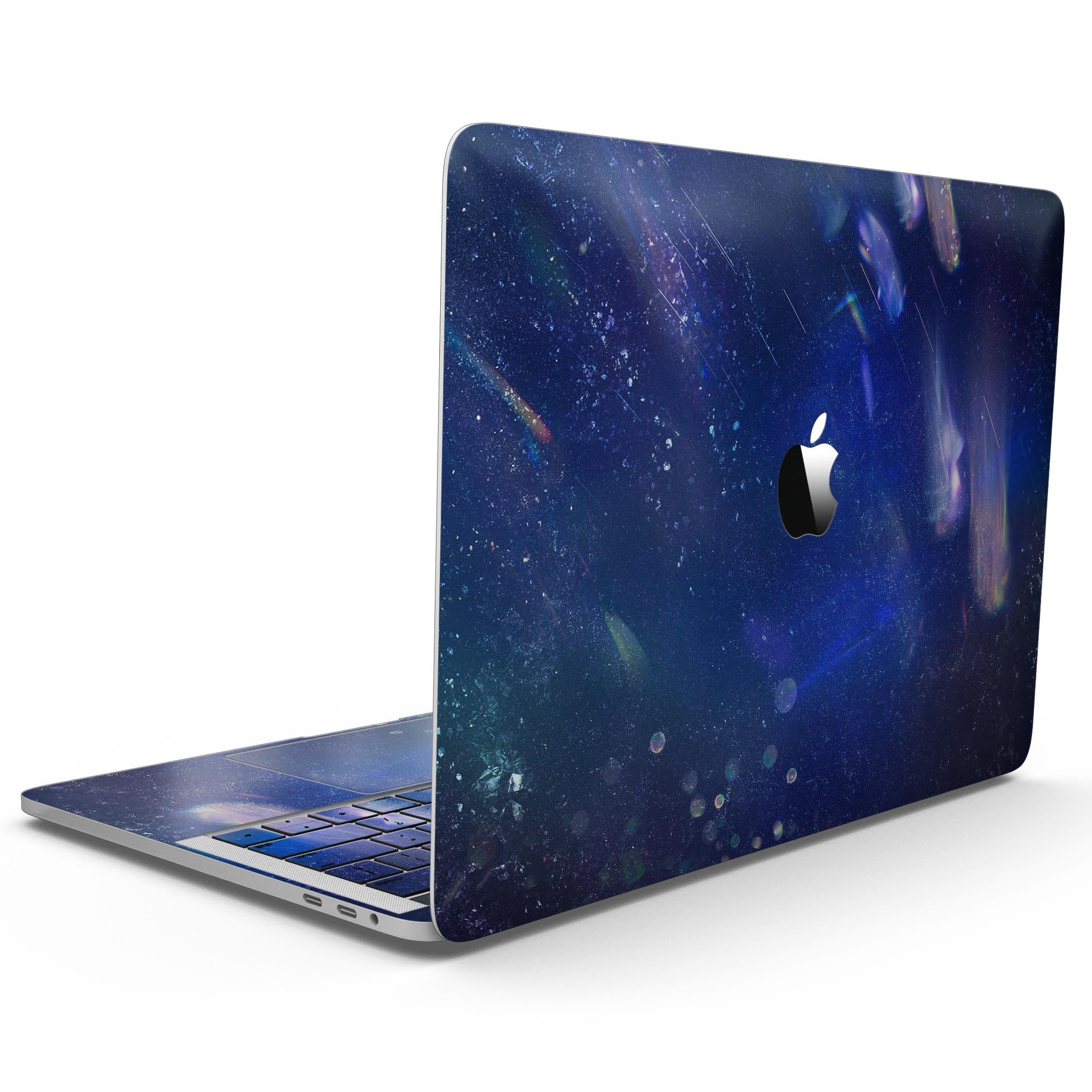 Deep Blue Unfocused Scratches skin for 13" MacBook Pro without Touch Bar, showcasing a stylish design and premium vinyl material.