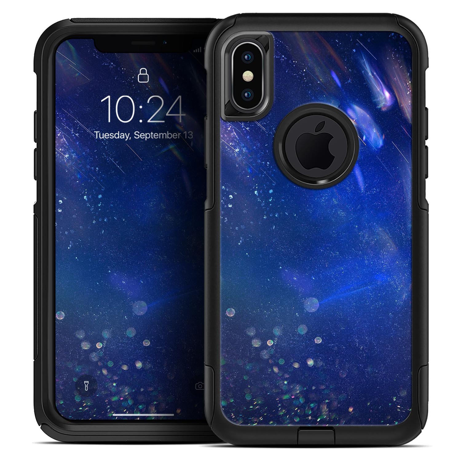Deep Blue Unfocused Scratches Skin Kit for iPhone OtterBox cases, showcasing a sleek design and premium quality materials.
