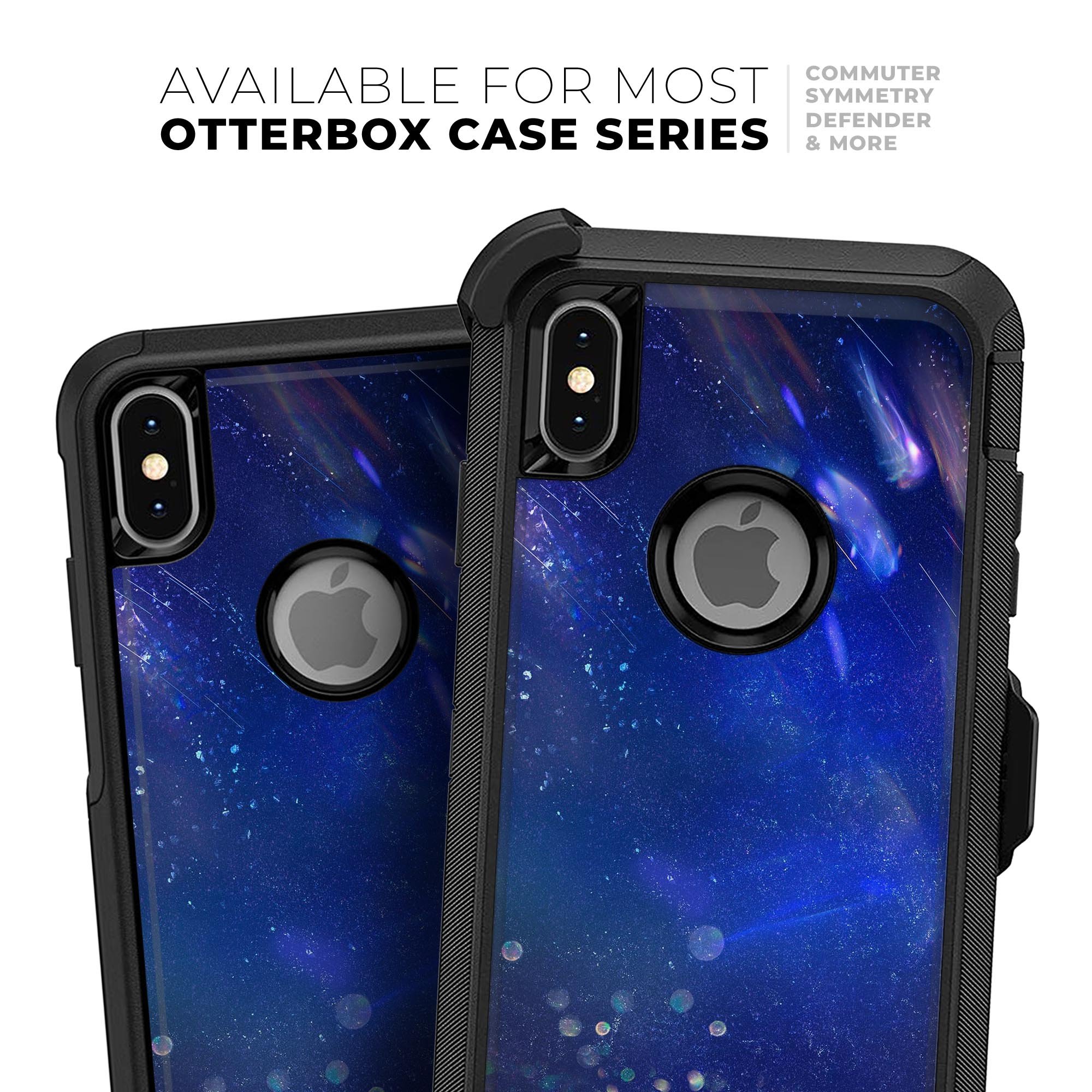Deep Blue Unfocused Scratches Skin Kit for iPhone OtterBox cases, showcasing a sleek design and premium quality materials.