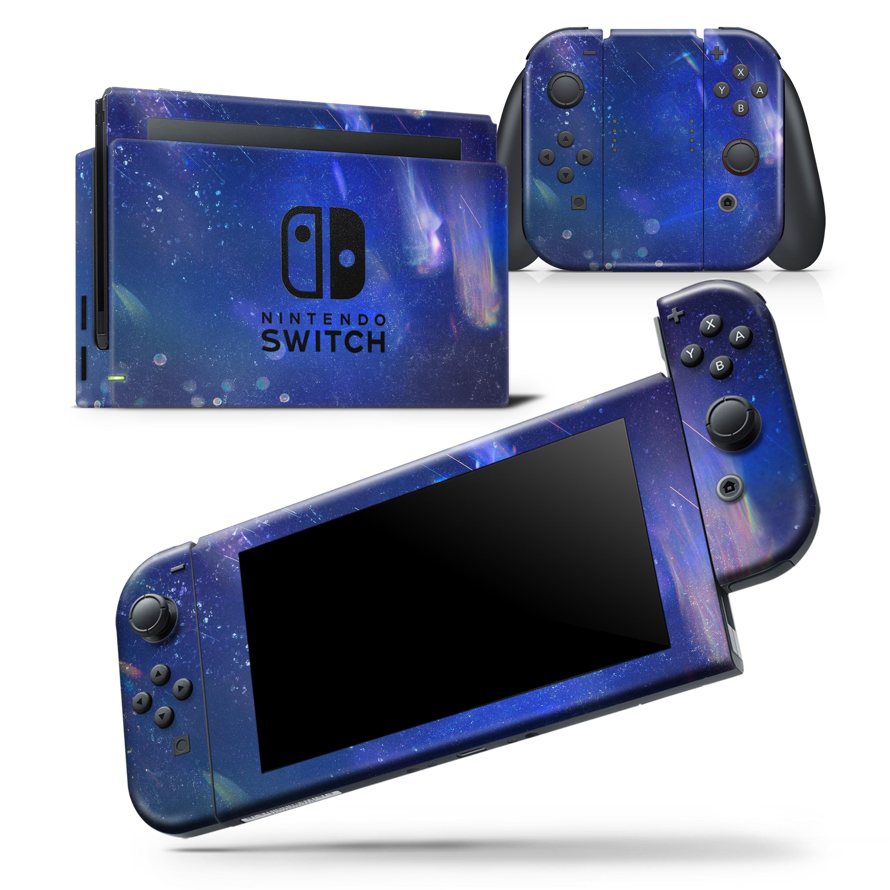 Deep Blue Unfocused Scratches skin wrap decal for Nintendo Switch, showcasing a stylish design that fits snugly on the console and controllers.