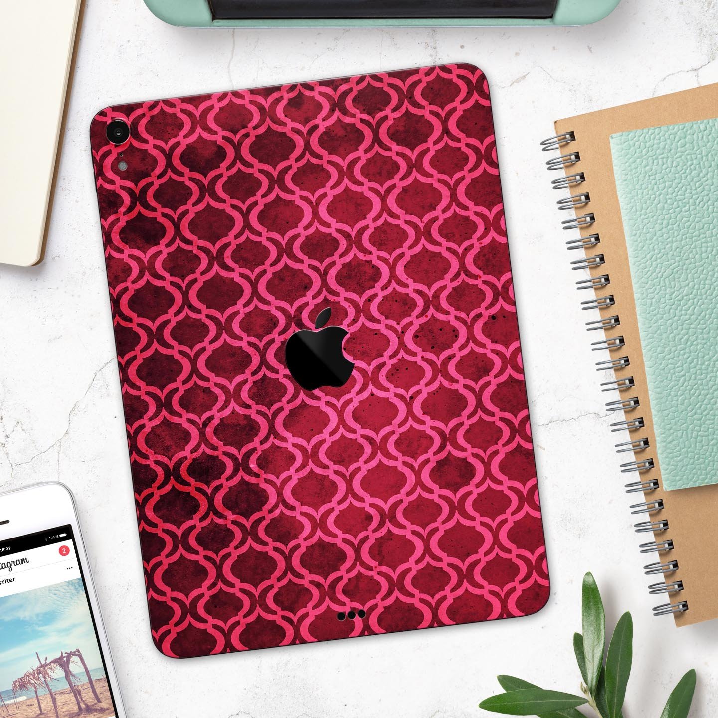 Deep Fuschia Oval Pattern Full Body Skin Decal for Apple iPad, showcasing vibrant color and elegant design.