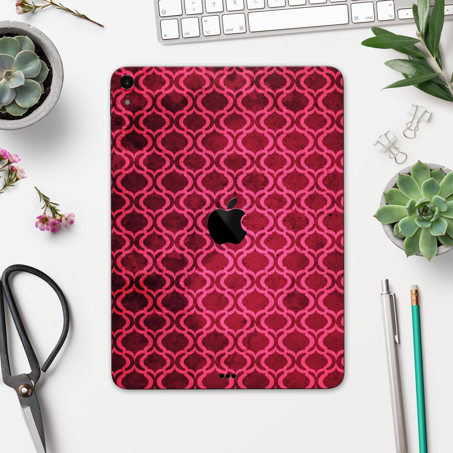 Deep Fuschia Oval Pattern Full Body Skin Decal for Apple iPad, showcasing vibrant color and elegant design.