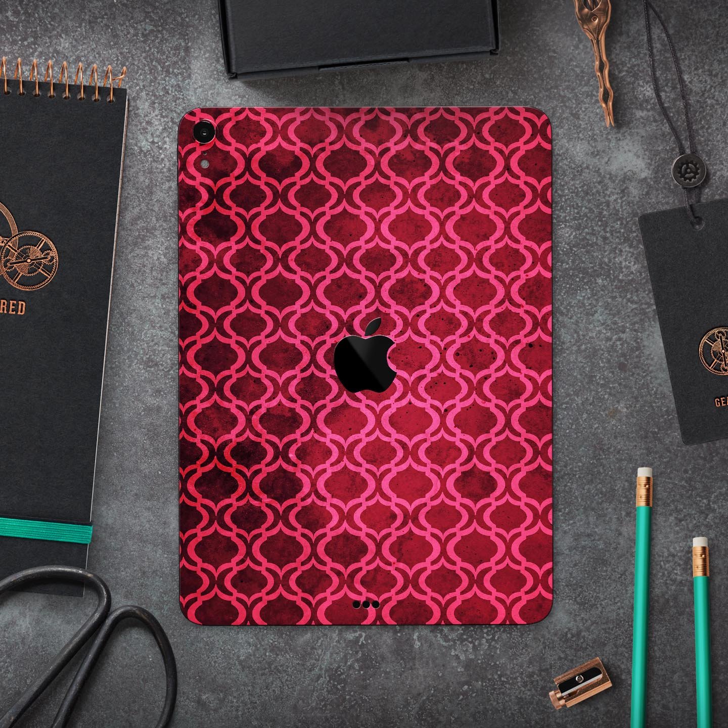 Deep Fuschia Oval Pattern Full Body Skin Decal for Apple iPad, showcasing vibrant color and elegant design.