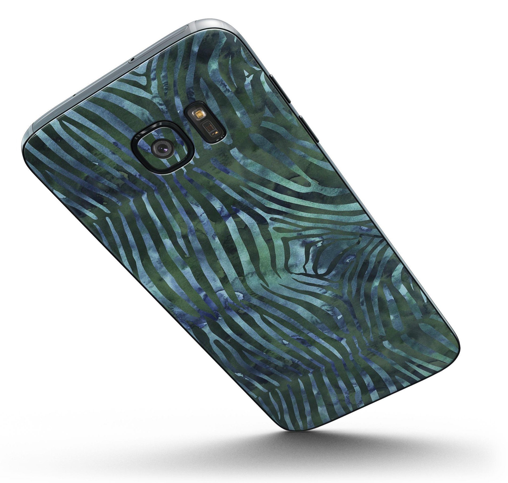 Deep Green and Blue Watercolor Zebra Pattern skin for Samsung Galaxy S7 and S7 Edge, showcasing vibrant colors and unique design.