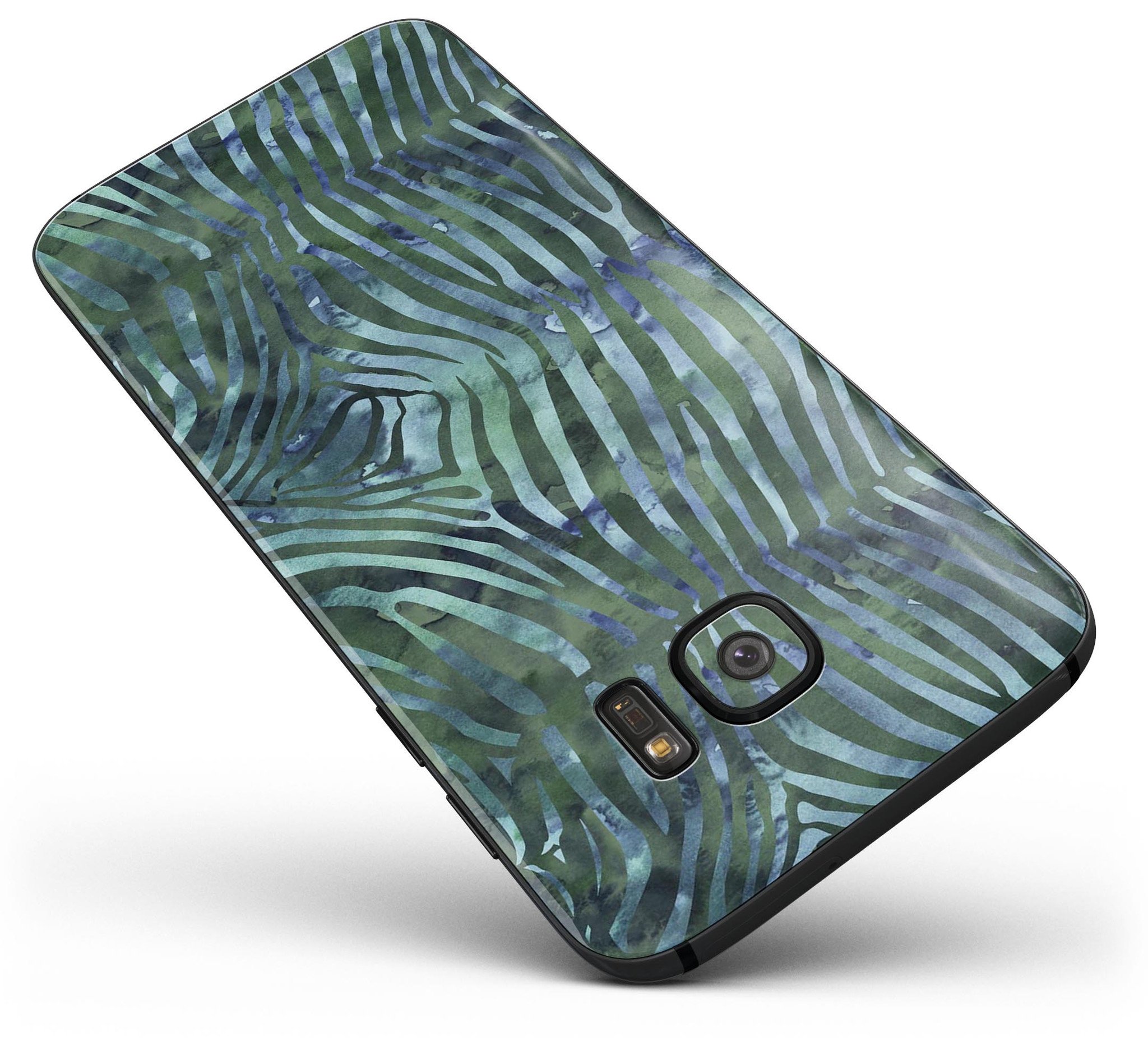 Deep Green and Blue Watercolor Zebra Pattern skin for Samsung Galaxy S7 and S7 Edge, showcasing vibrant colors and unique design.