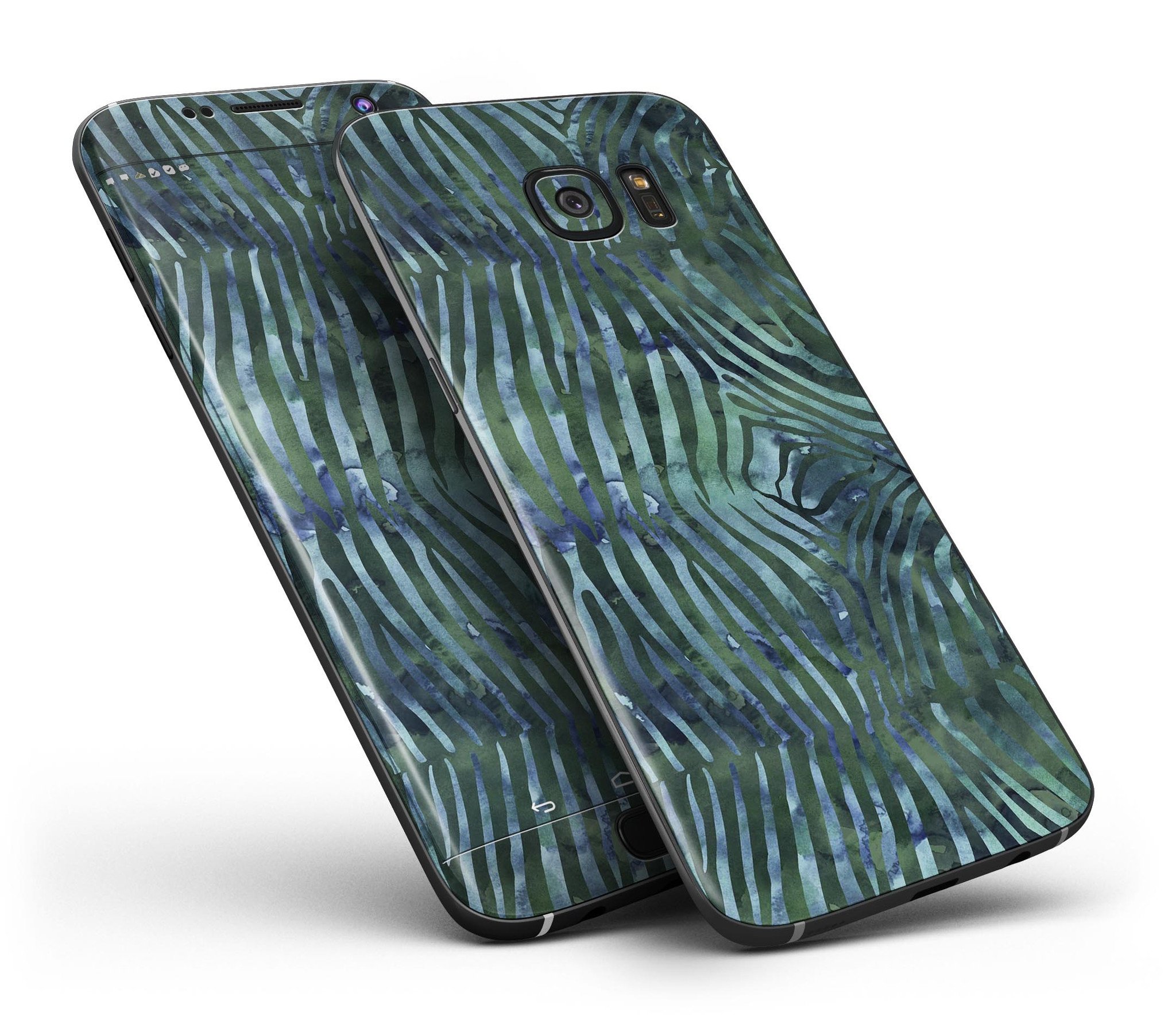 Deep Green and Blue Watercolor Zebra Pattern skin for Samsung Galaxy S7 and S7 Edge, showcasing vibrant colors and unique design.