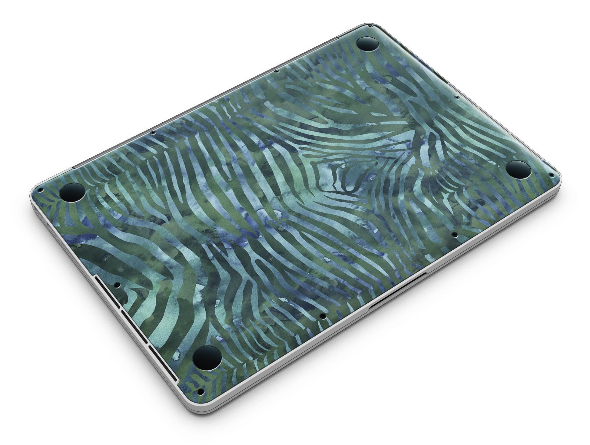 Deep Green and Blue Watercolor Zebra Pattern skin for MacBook Pro with Retina Display, showcasing vibrant colors and unique design.