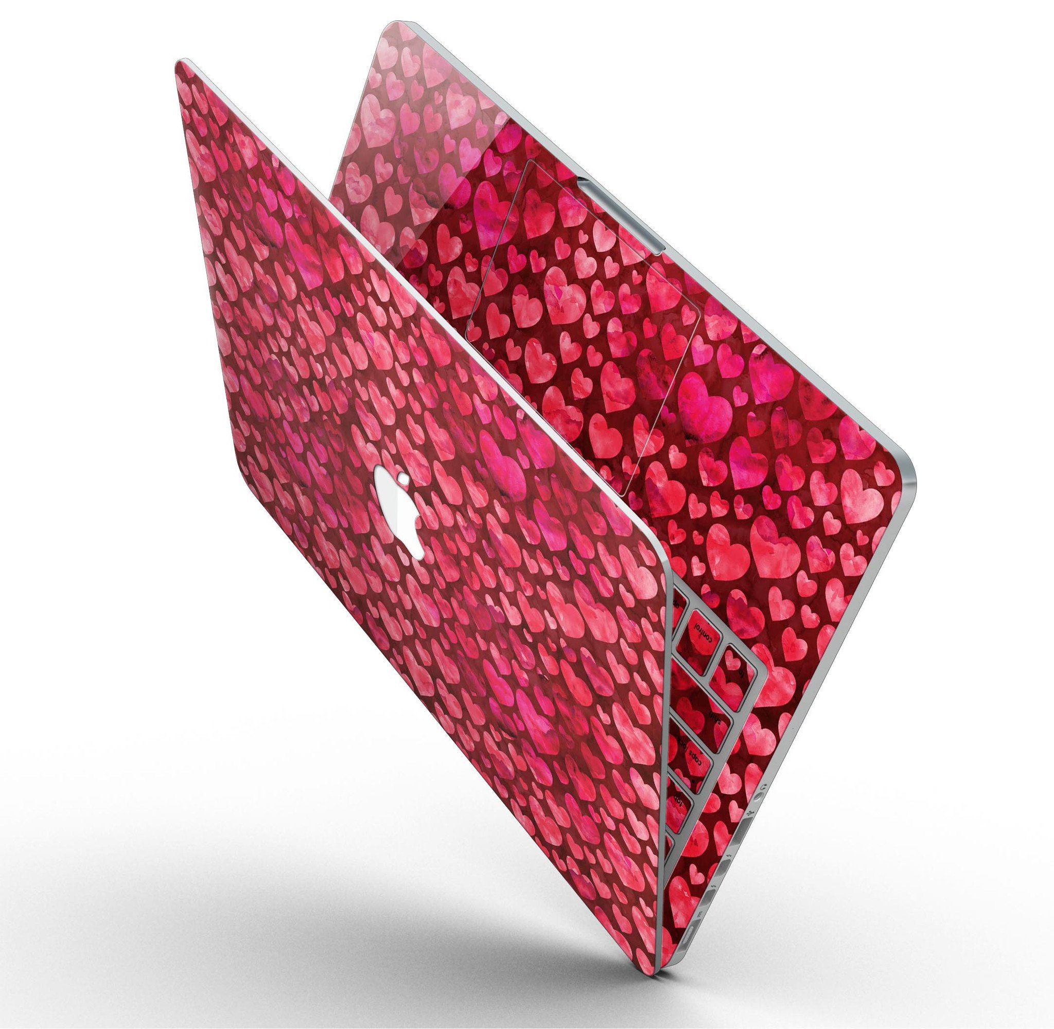 Deep Pink Watercolor Hearts skin for MacBook Pro with Retina Display, showcasing vibrant colors and a stylish design.