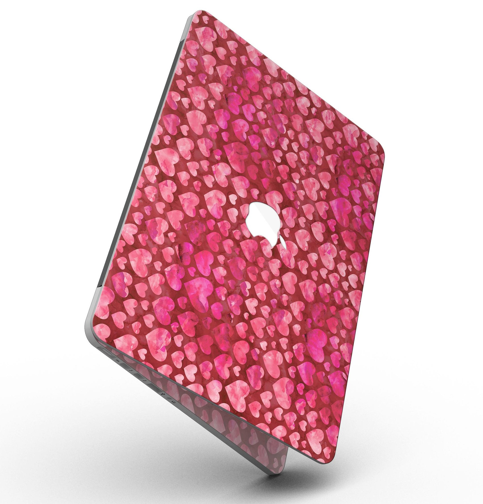 Deep Pink Watercolor Hearts skin for MacBook Pro with Retina Display, showcasing vibrant colors and a stylish design.