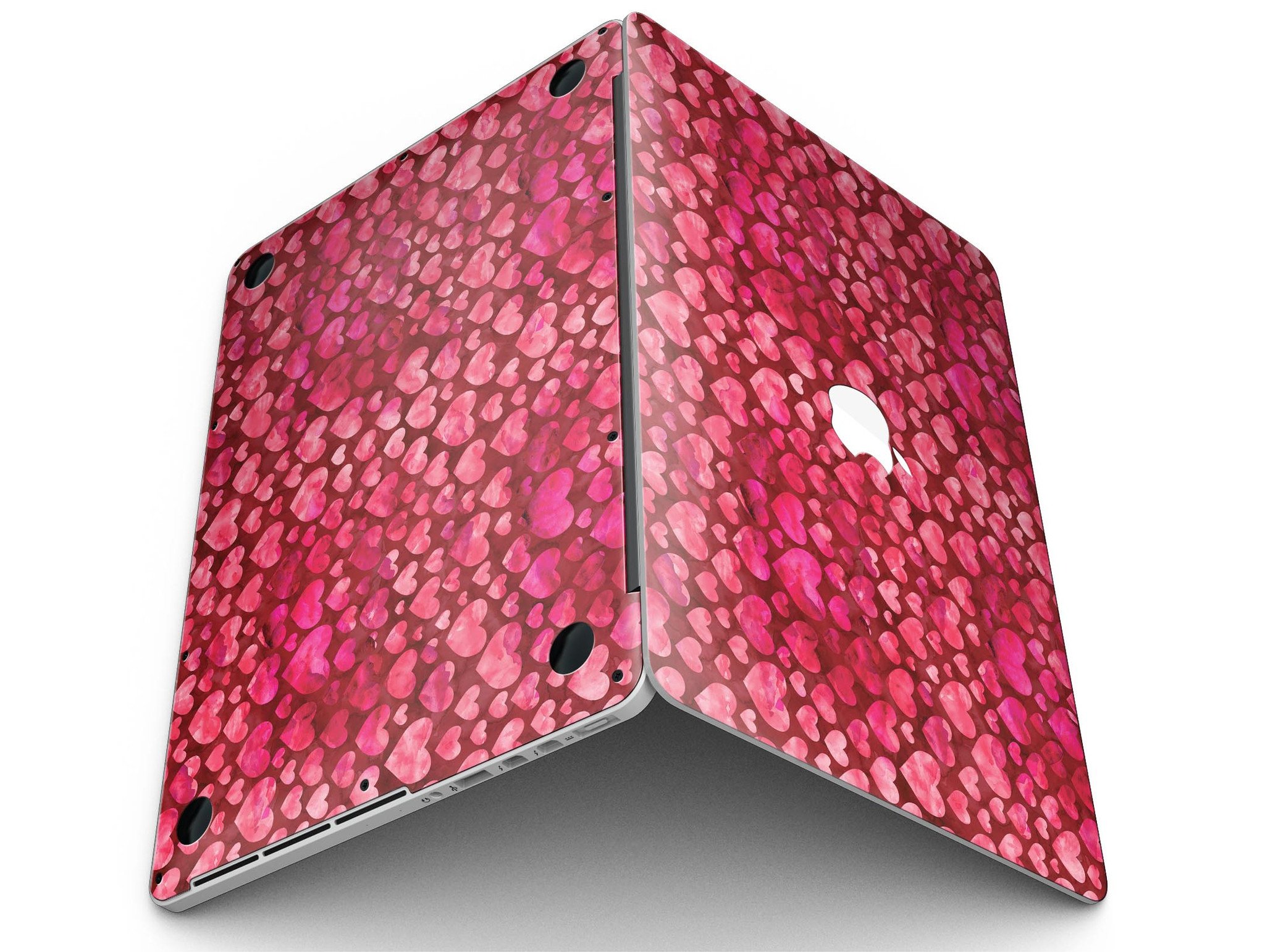 Deep Pink Watercolor Hearts skin for MacBook Pro with Retina Display, showcasing vibrant colors and a stylish design.