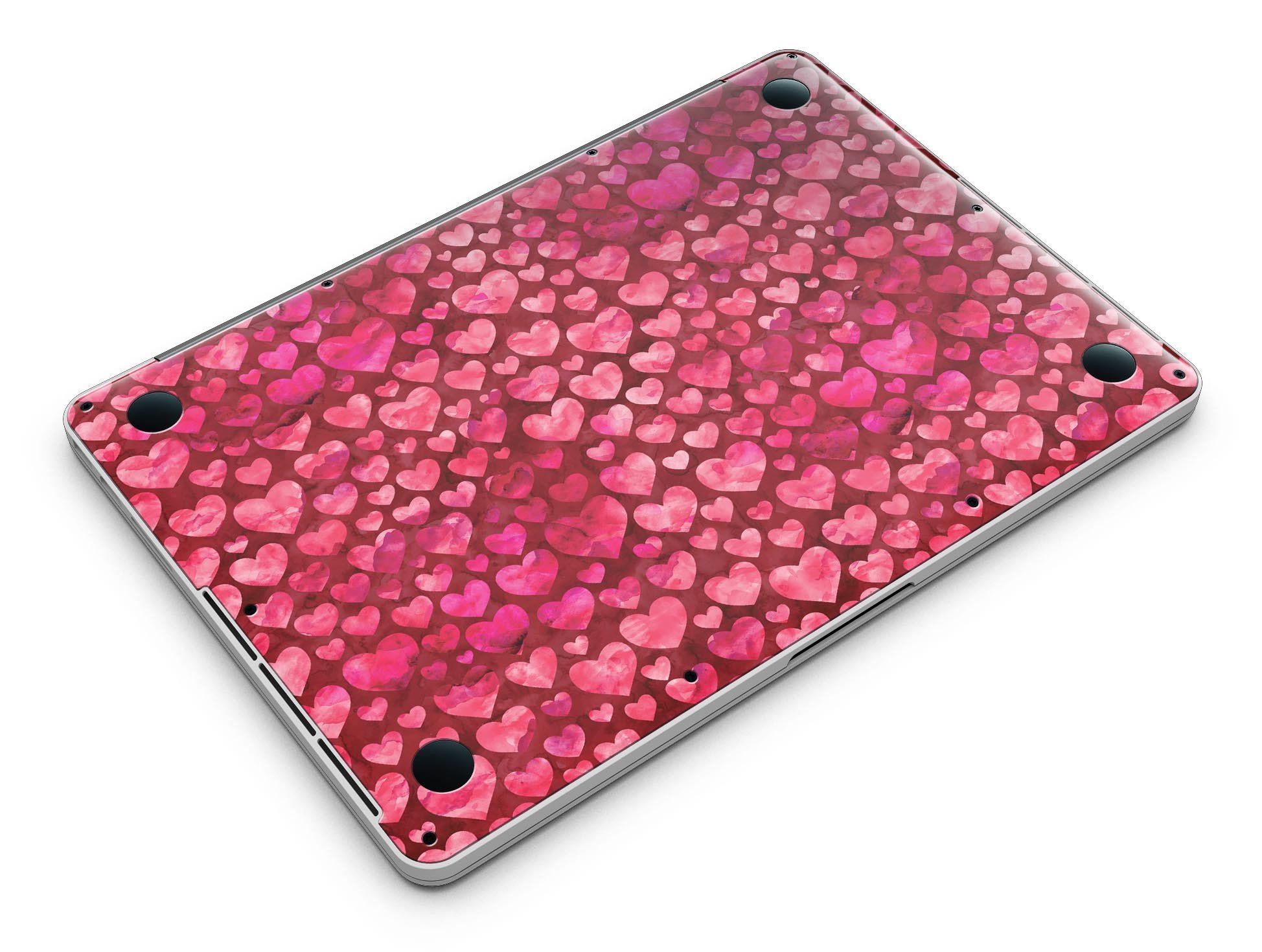 Deep Pink Watercolor Hearts skin for MacBook Pro with Retina Display, showcasing vibrant colors and a stylish design.