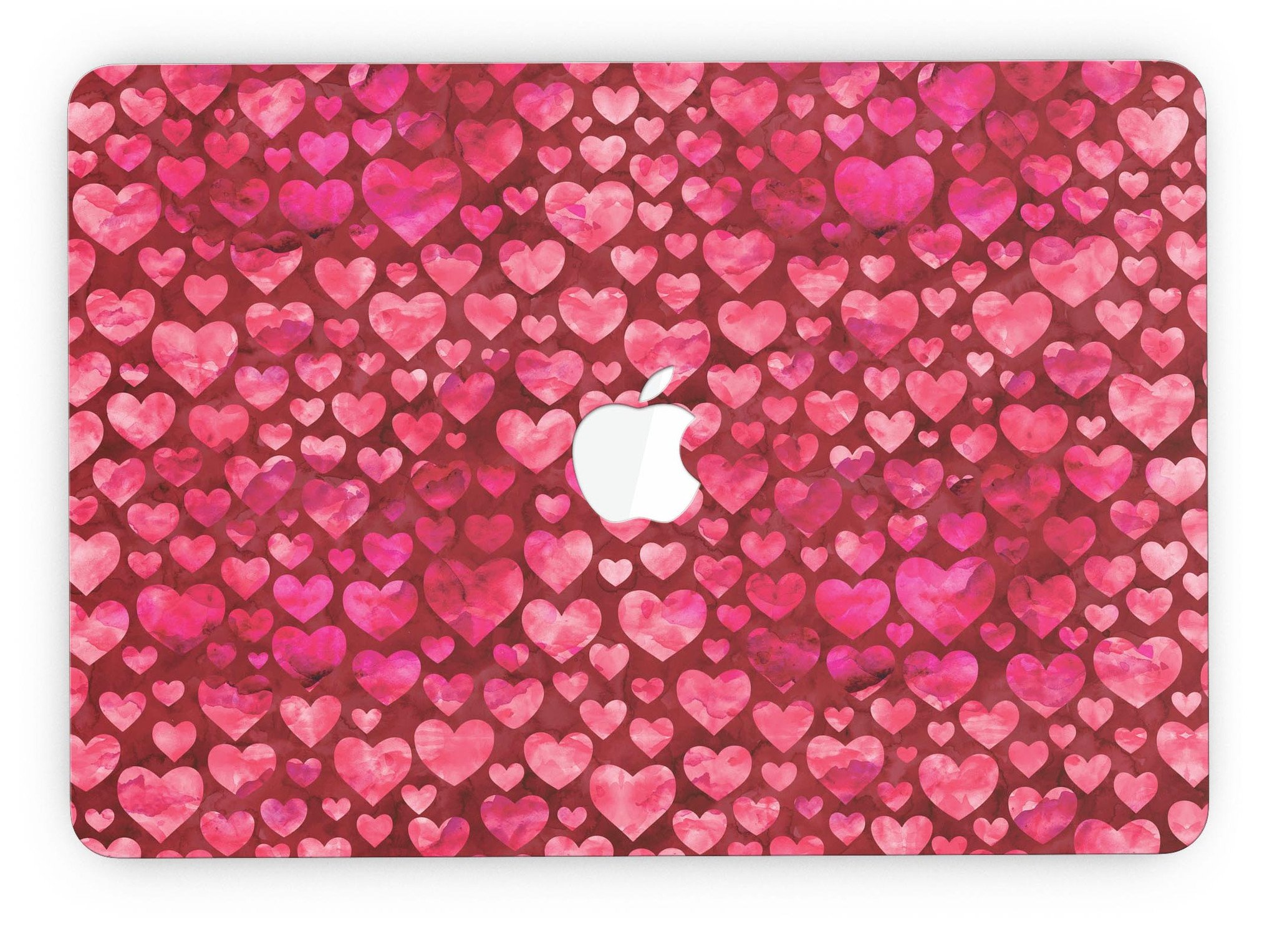 Deep Pink Watercolor Hearts skin for MacBook Pro with Retina Display, showcasing vibrant colors and a stylish design.