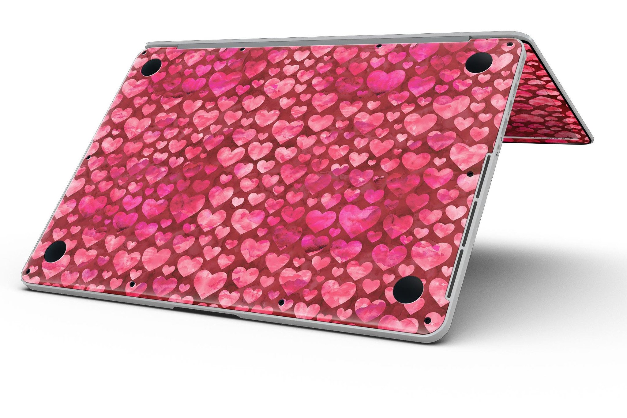 Deep Pink Watercolor Hearts skin for MacBook Pro with Retina Display, showcasing vibrant colors and a stylish design.