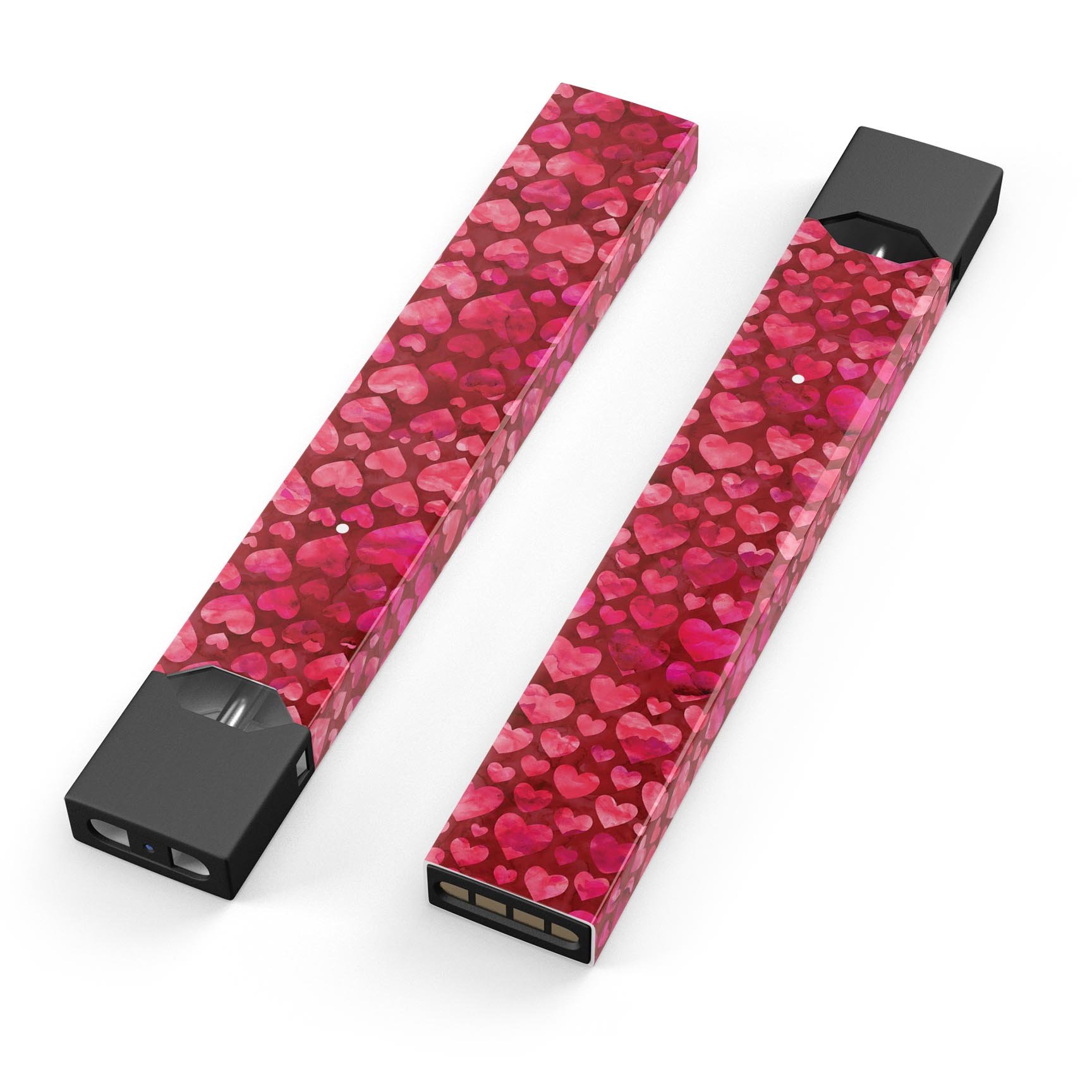 Deep Pink Watercolor Hearts skin-wrap for JUUL device, featuring vibrant colors and a protective design.