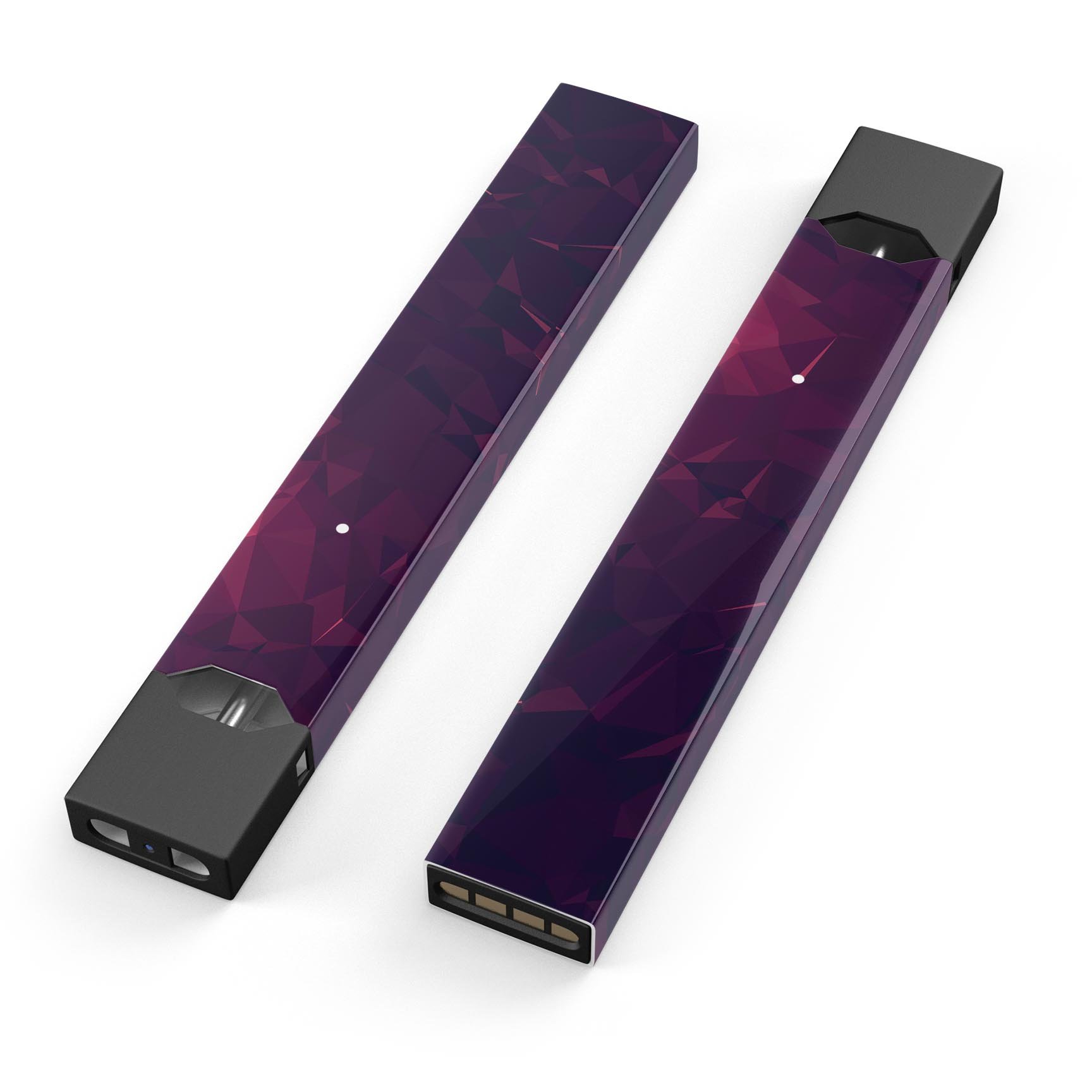 Deep Purple and Red Geometric Triangles decal skin for JUUL vaping device, showcasing vibrant colors and geometric patterns.