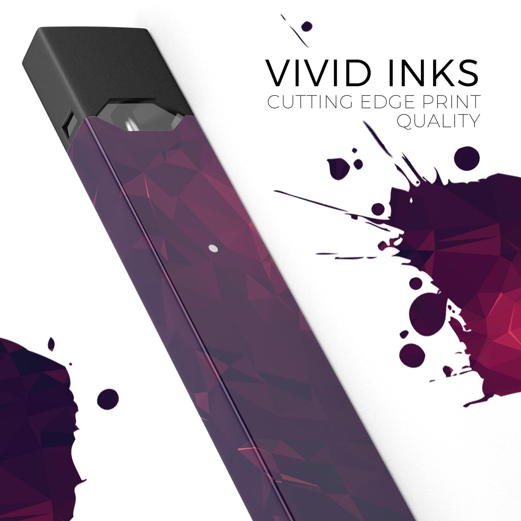 Deep Purple and Red Geometric Triangles decal skin for JUUL vaping device, showcasing vibrant colors and geometric patterns.