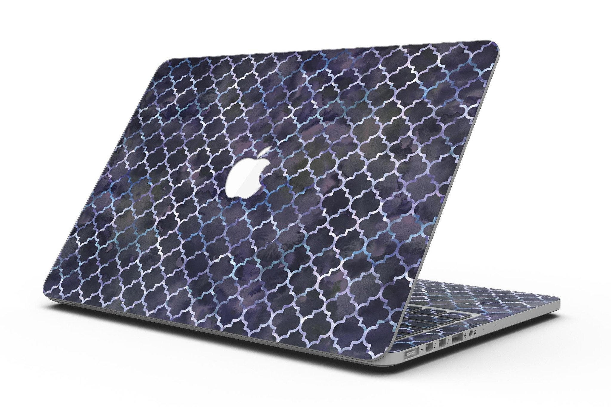 Deep Purple Watercolor Quatrefoil skin for MacBook Pro with Retina Display, showcasing vibrant colors and intricate design.